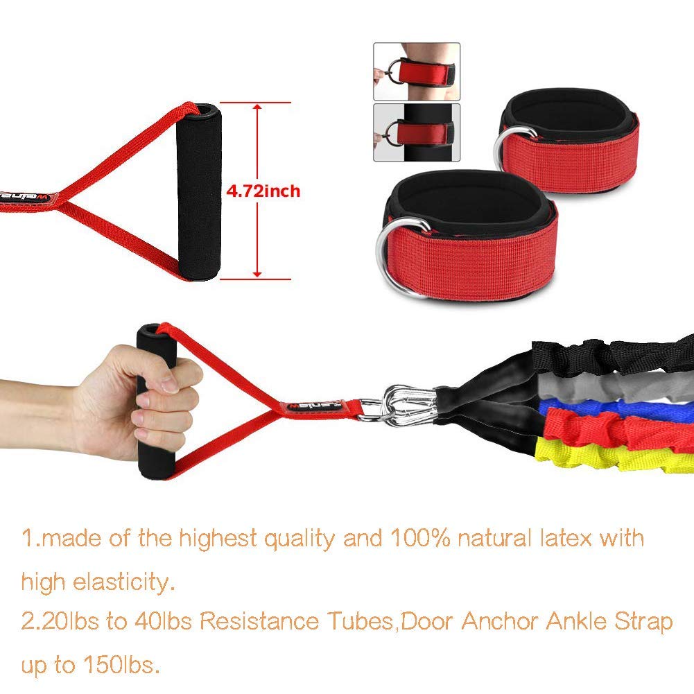 Premium 15-Piece Resistance Bands Set with Door Anchor & Ankle Strap - 20lbs to 40lbs Heavy Duty Exercise Tubes with Anti-Snap Nylon Sleeves for Home Gym, Strength Training & Physical Therapy