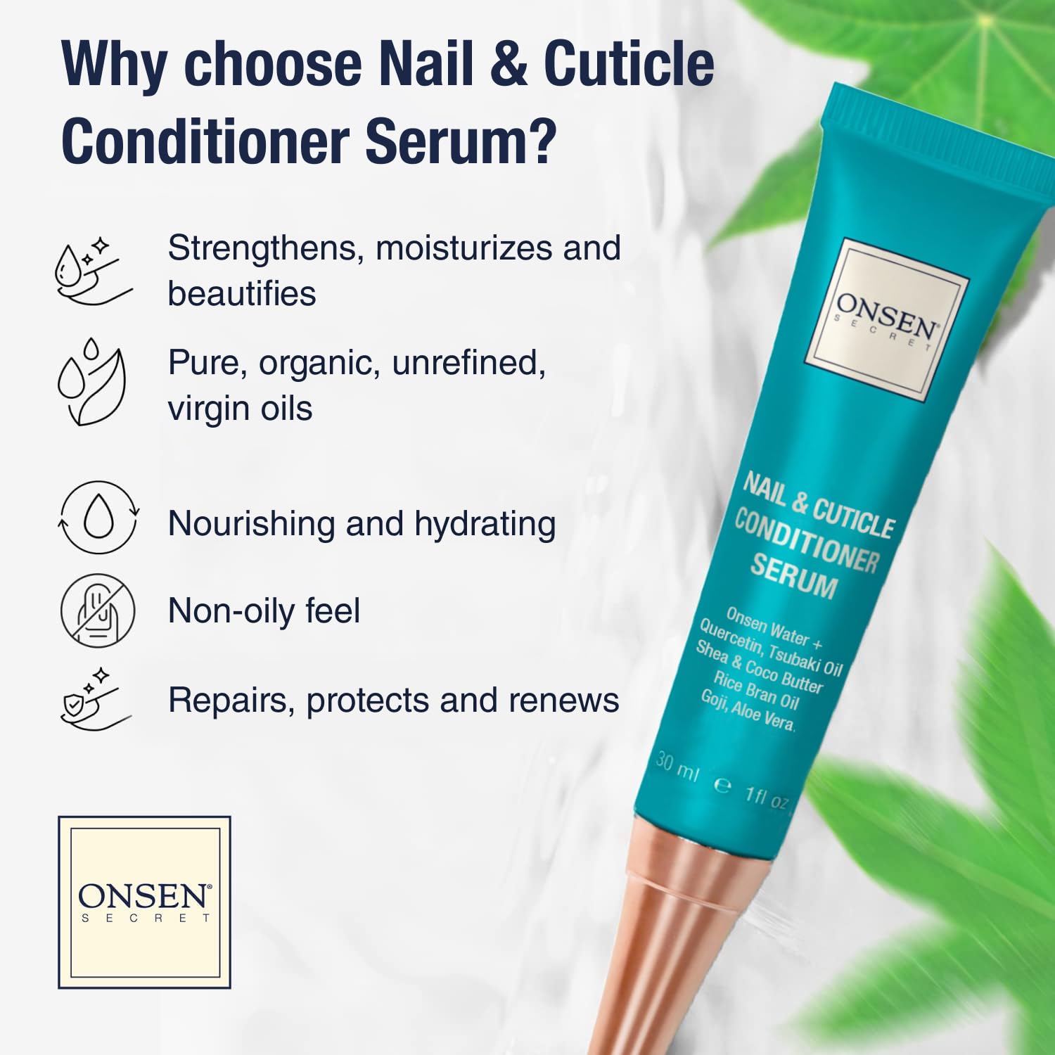 Onsen Secret Nail Reboot Duo Set - Natural Nail Treatment & Cuticle Repair Cream for Damaged Nails - 30ml Nail Strengthener Oil & Moisturizing Cuticle Conditioner - Visible Results for Healthy Nails - Perfect for Home Manicures & Nail Salon Care