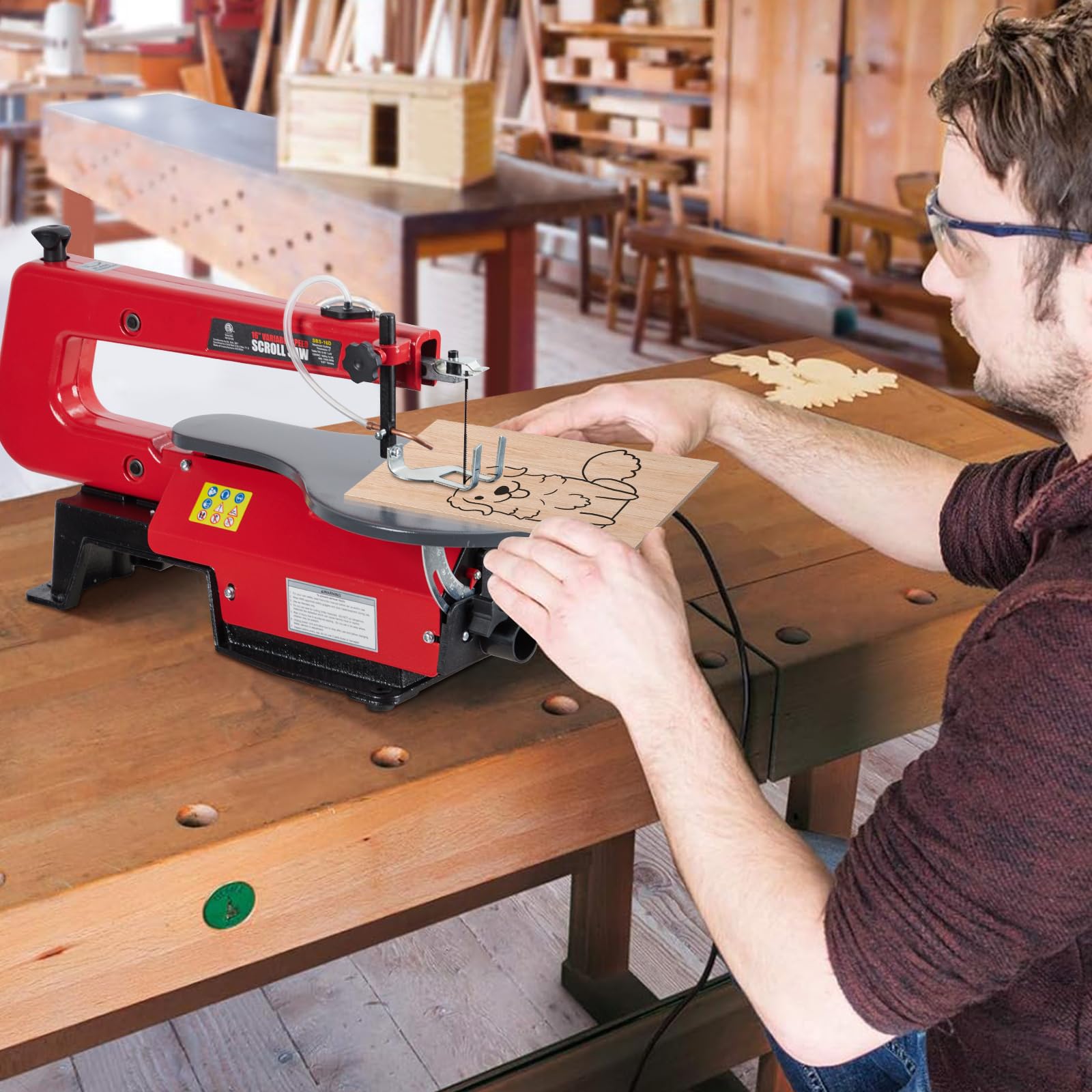 GARVEE 16 Inch Variable Speed Scroll Saw with Large Adjustable Tilting Work Table & LED Light - Perfect for Woodworking, DIY Crafts, and Home Improvement Projects