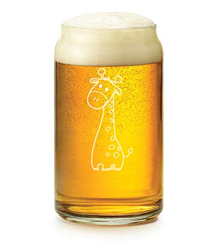 16 oz Beer Can Glass with Cute Giraffe Design - Perfect for Home Bars, Parties & Gifts - Durable & Stylish Drinking Glass for Beer, Soda & Cocktails