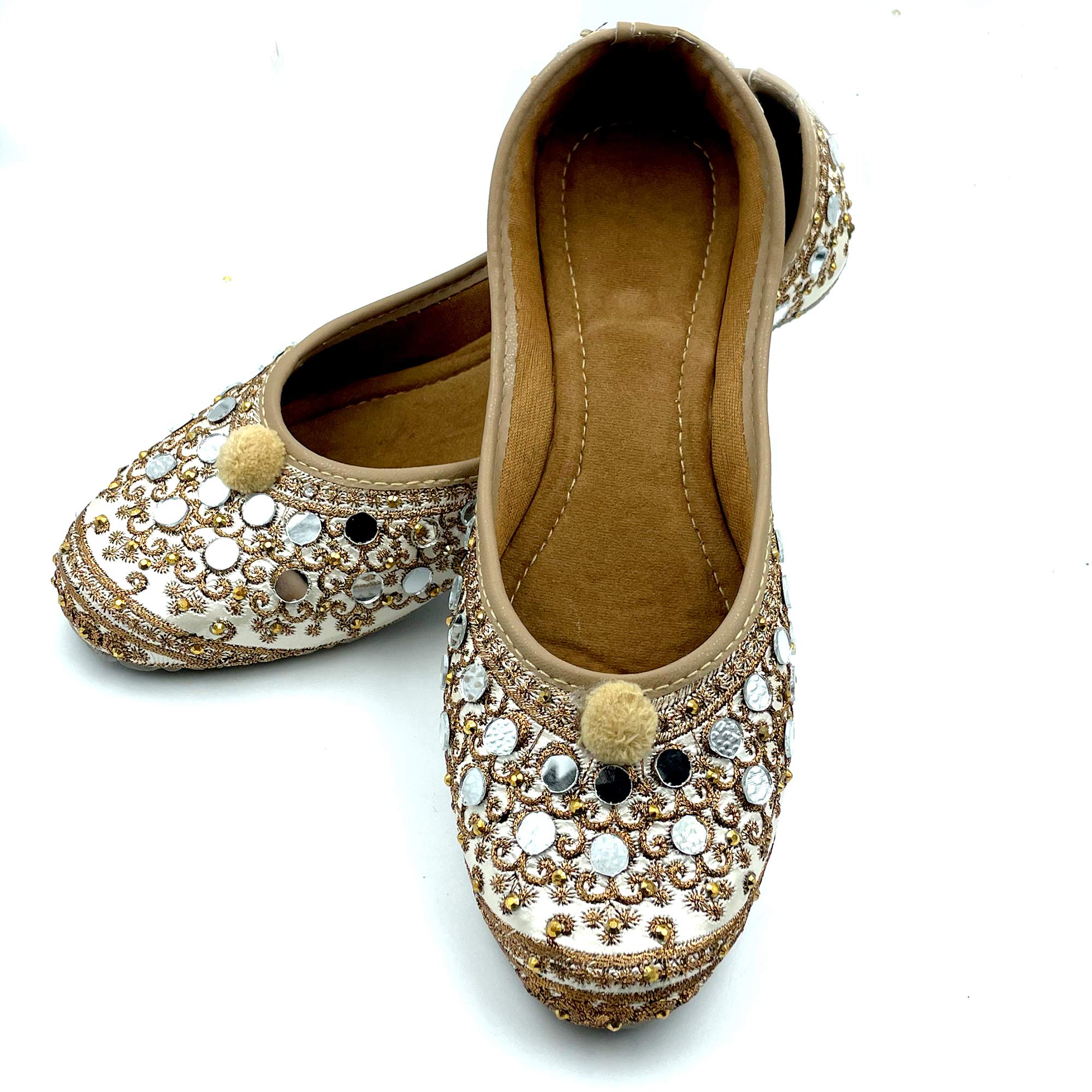 Chandrakala Women's Traditional Handmade Khussa Wedding Shoes - Bridal Mojari Juti Punjabi Jutti Ethnic Flats (WF131) for Indian Weddings, Festivals & Cultural Events