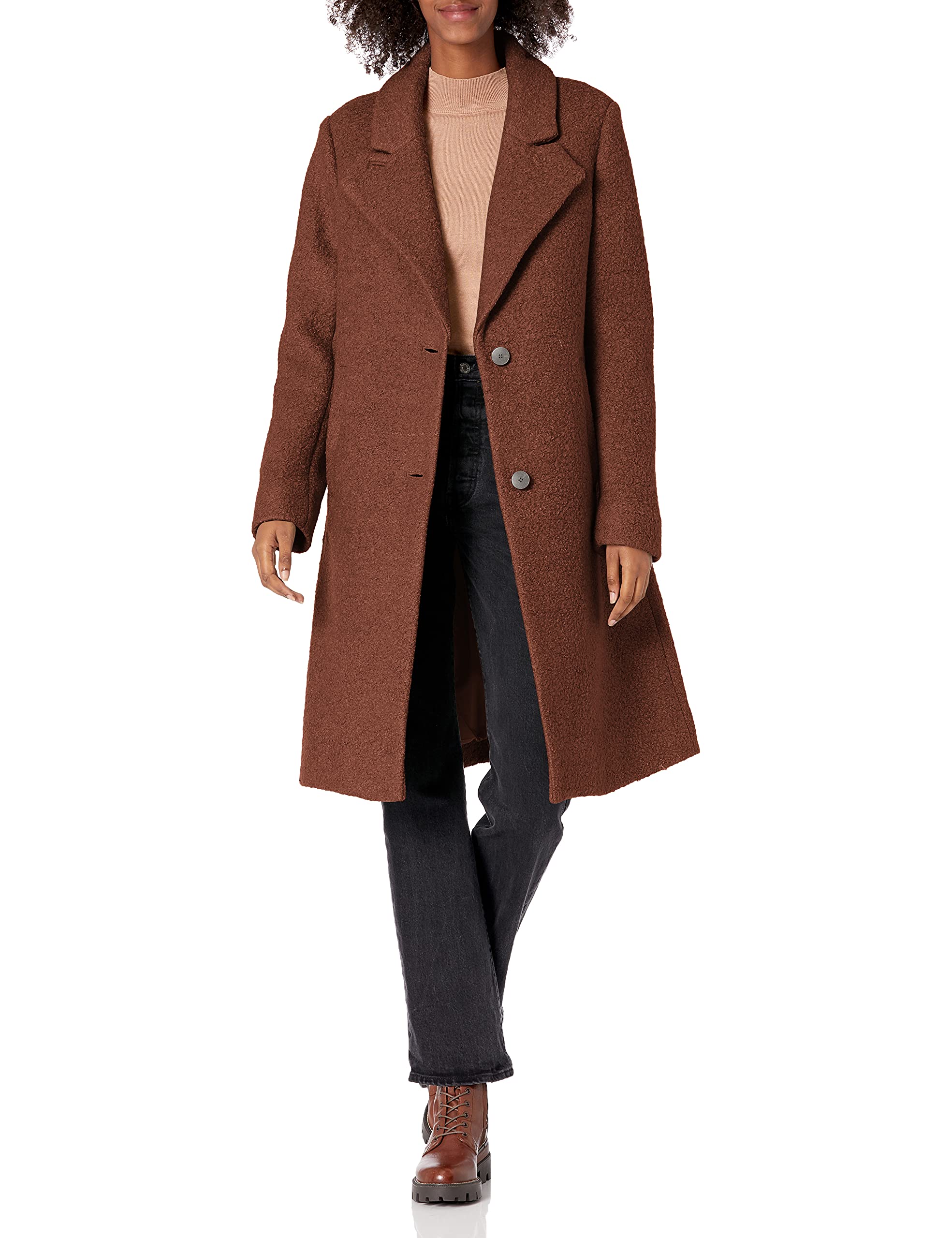 Andrew Marc Women's Wool Boucle Straight Fit Coat - Classic Winter Trench Coat for Office, Travel & Formal Occasions