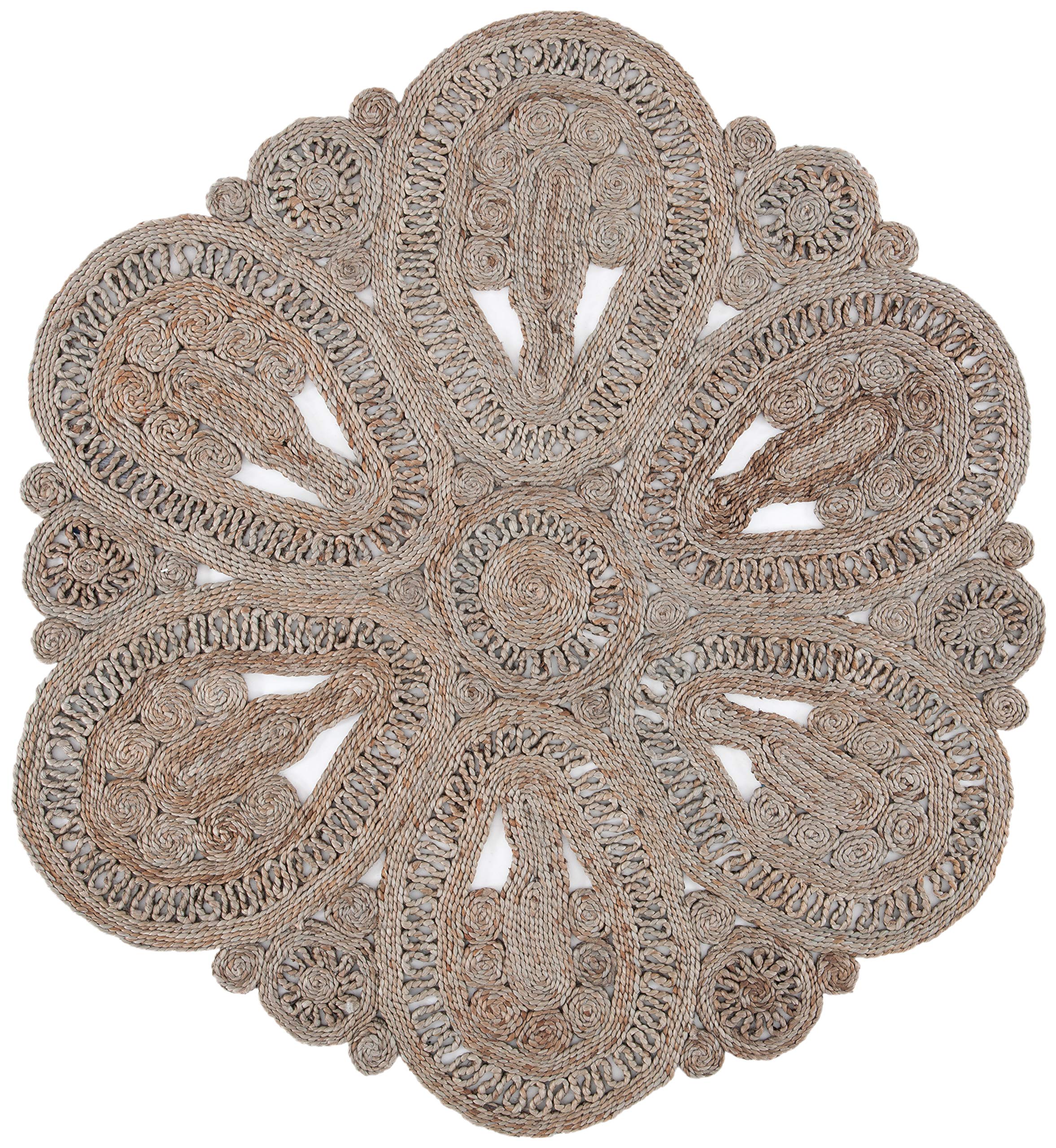SAFAVIEH Handmade Boho Jute Area Rug 7' Round - Natural Fiber, Farmhouse Style, Grey NF360C - Perfect for Living Room, Bedroom & Boho Decor