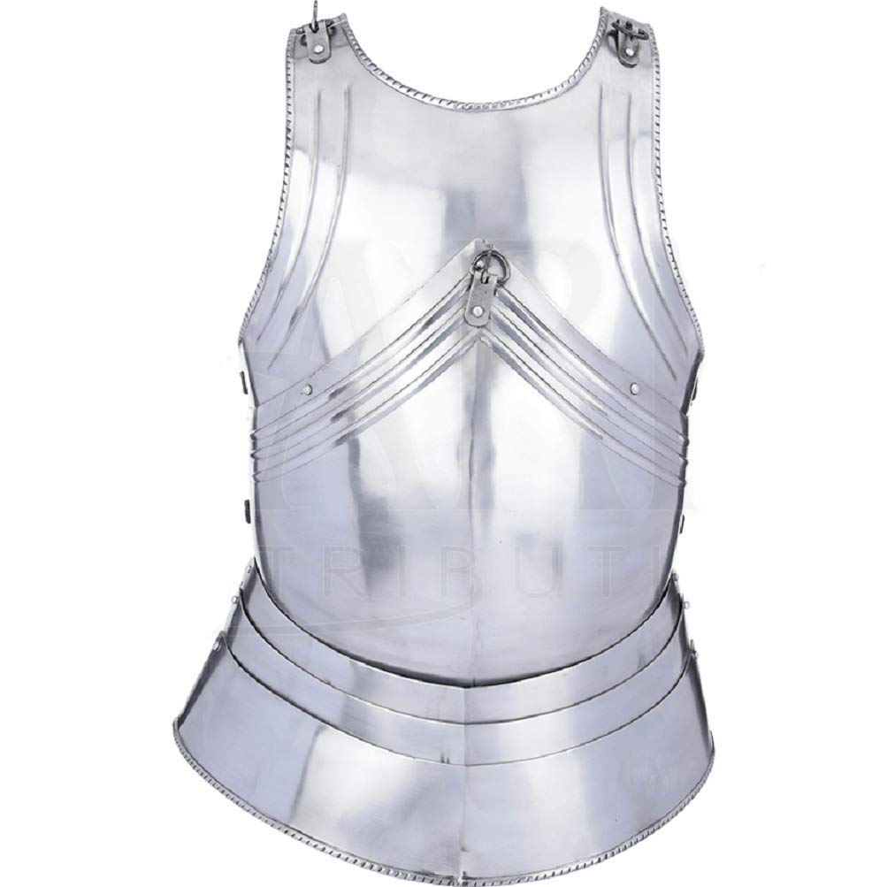 German Knight Steel Breastplate Cuirass - Medieval Body Armor for LARP, Cosplay & Renaissance Fairs - Full Torso Protection - Large Size - Perfect for Historical Reenactments & Collectors