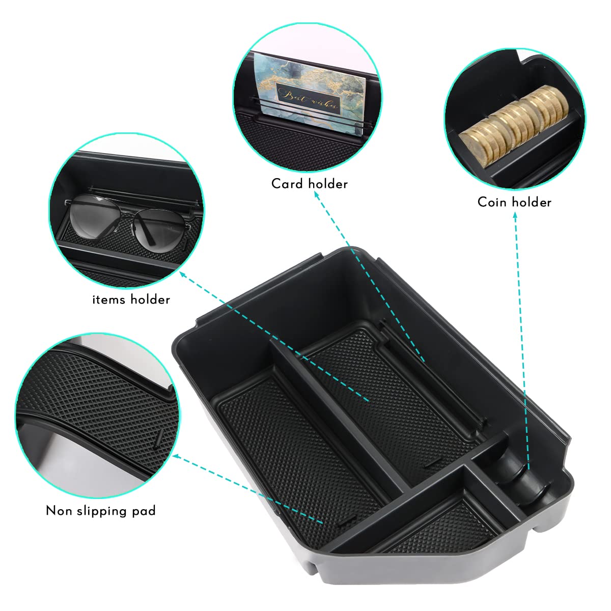 2022-2025 Kia EV6 Center Console Organizer Tray - Black Armrest Storage Box Insert | Car Accessories for Enhanced Organization | Perfect for Road Trips & Daily Commuting