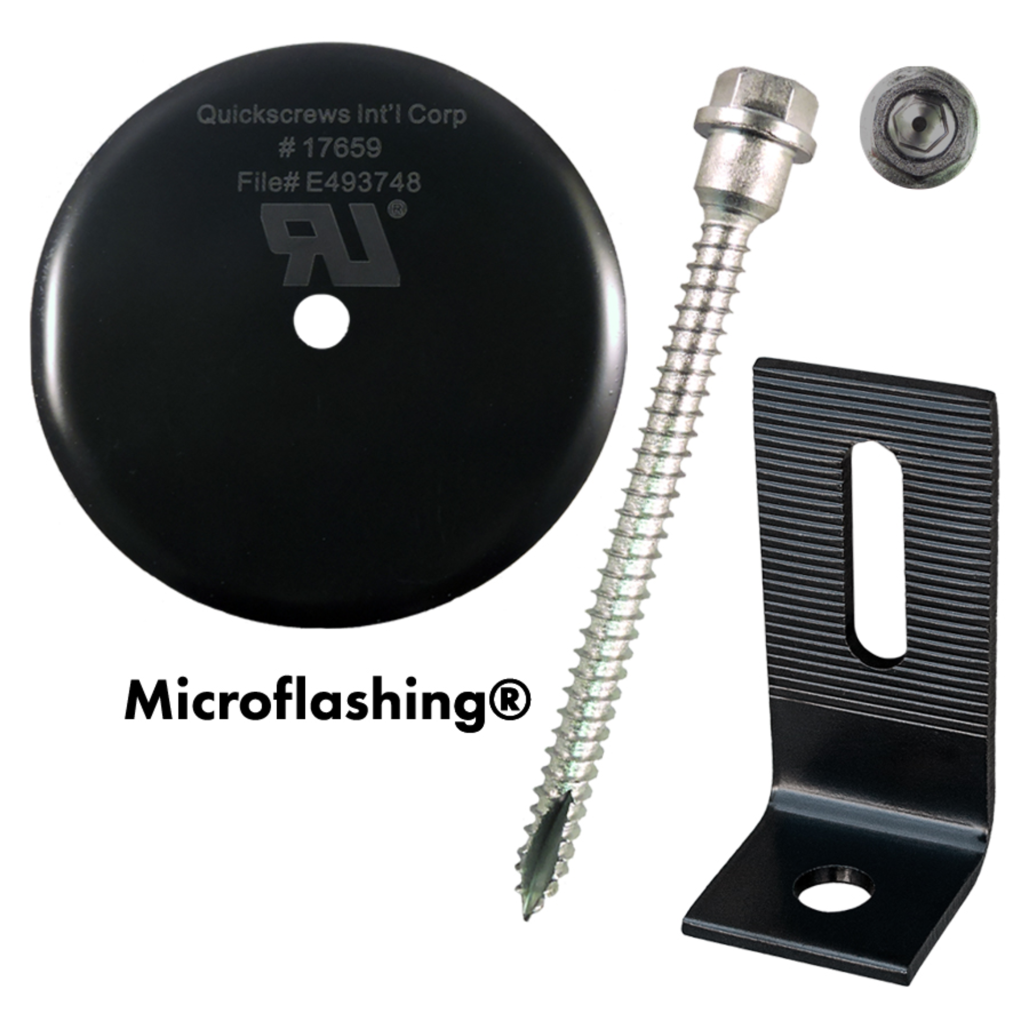 QuickBOLT QB2 Multi Roof Mount Kit - 4 Microflashing & Stainless Steel Low Profile Black L Foot (17863) for Solar Panel, Satellite Dish & Antenna Installation