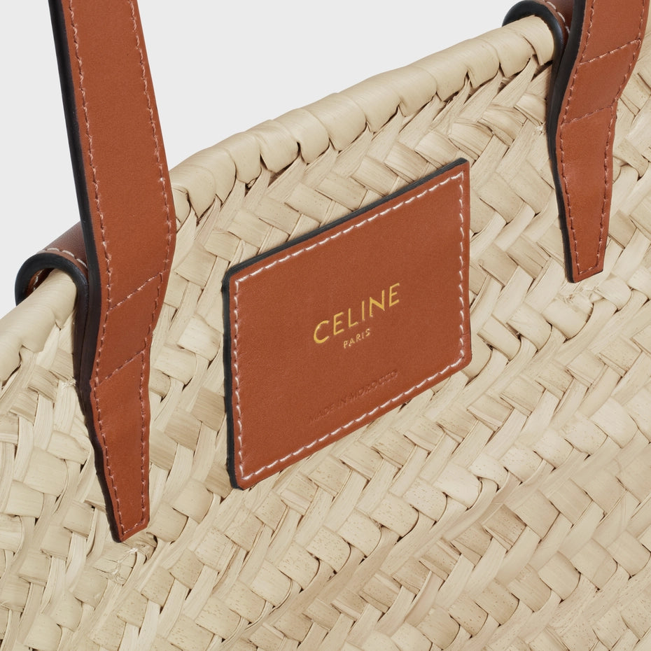 CELINE Medium Classic Panier Bag in Palm Leaves and Calfskin Leather - Luxury Designer Handbag for Women, Perfect for Work, Travel & Everyday Use