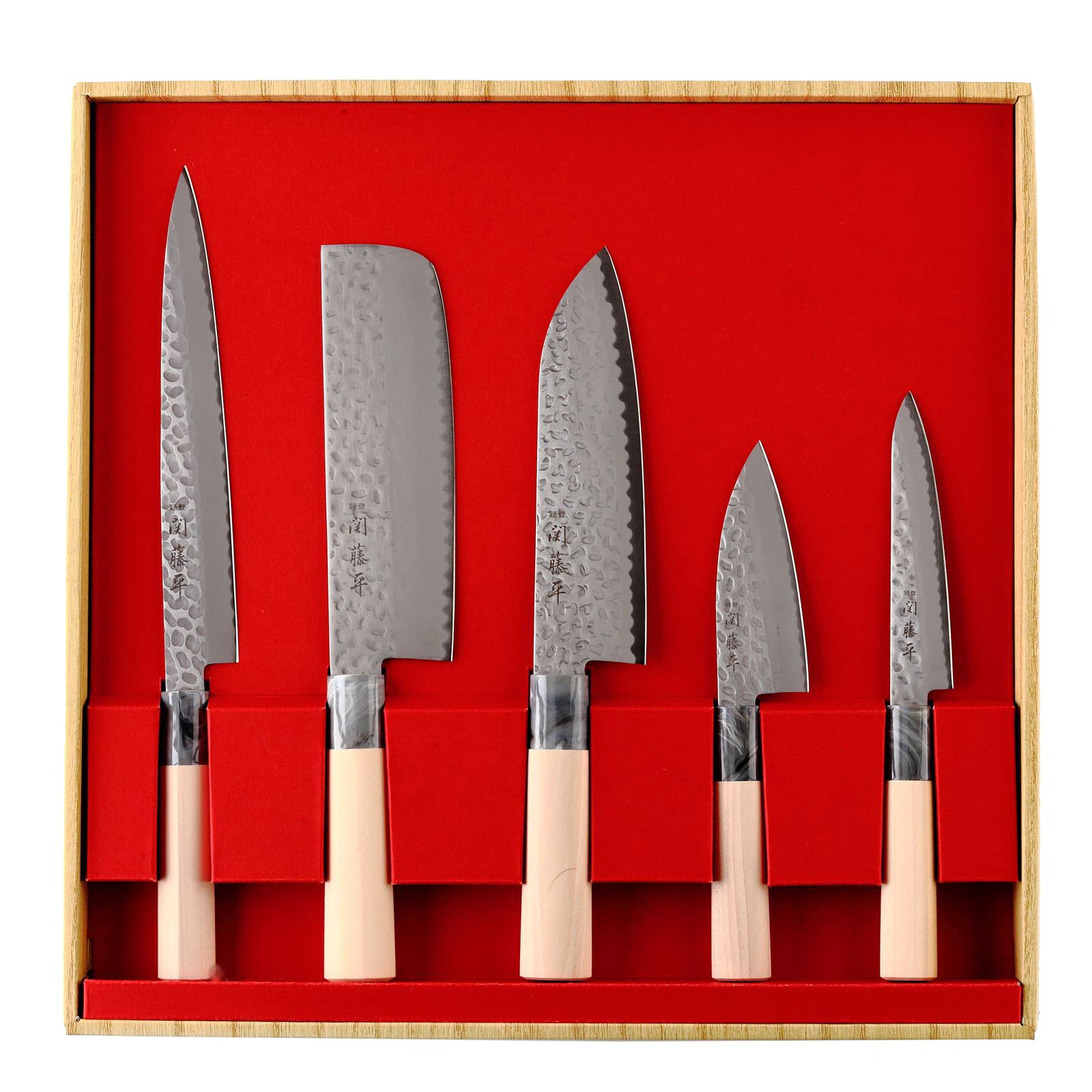 Premium Japanese Chef Knife Set - 5-Piece Stainless Steel Kitchen Knives (Santoku, Nakiri, Sushi, Paring & Fillet Knives) - Professional Cooking Tools for Sushi Making, Vegetable Chopping & Meat Preparation - Ideal Gift for Chefs & Home Cooks