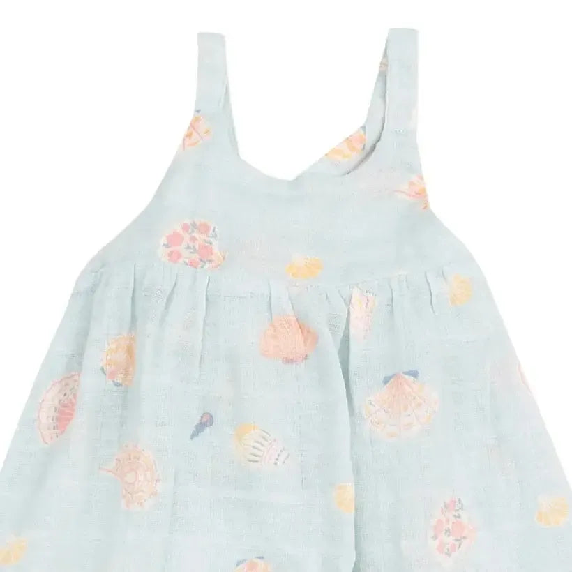 Angel Dear Organic Cotton Muslin Tie Back Romper - Pretty Seashells Print | Soft Baby Onesie for Newborns & Infants | Perfect for Playtime, Naptime & Photo Shoots