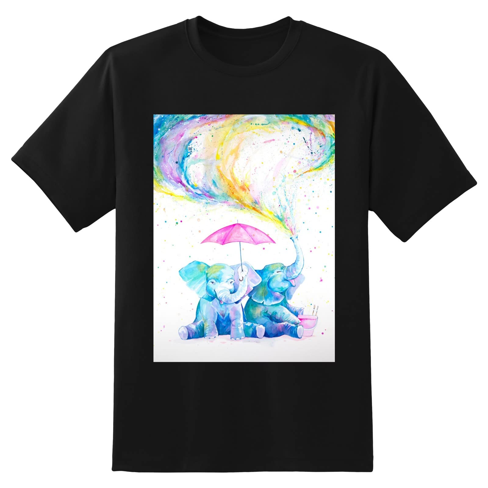 Men's Watercolor Elephant Print Short Sleeve Crewneck T-Shirt - Fashion Graphic Tee for Casual Wear & Summer Outfits (Black)