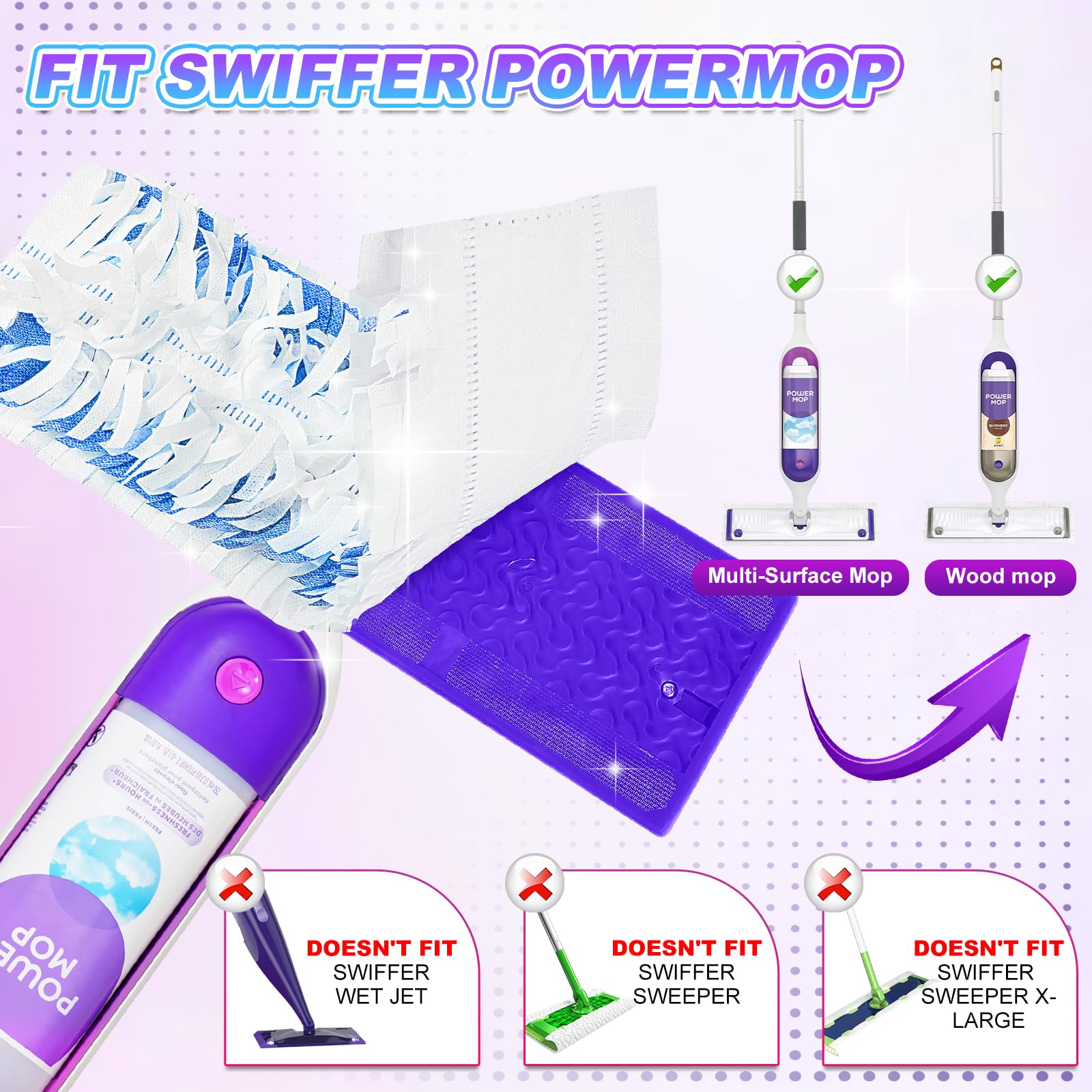 30 Pack Disposable Mopping Pads Refills for Swiffer PowerMop - Multi-Surface & Wood Floor Cleaning Pads - Purple Spray Clean Pads Replacement (No Handle Included) - Perfect for Quick Daily Cleaning & Hardwood Floor Maintenance