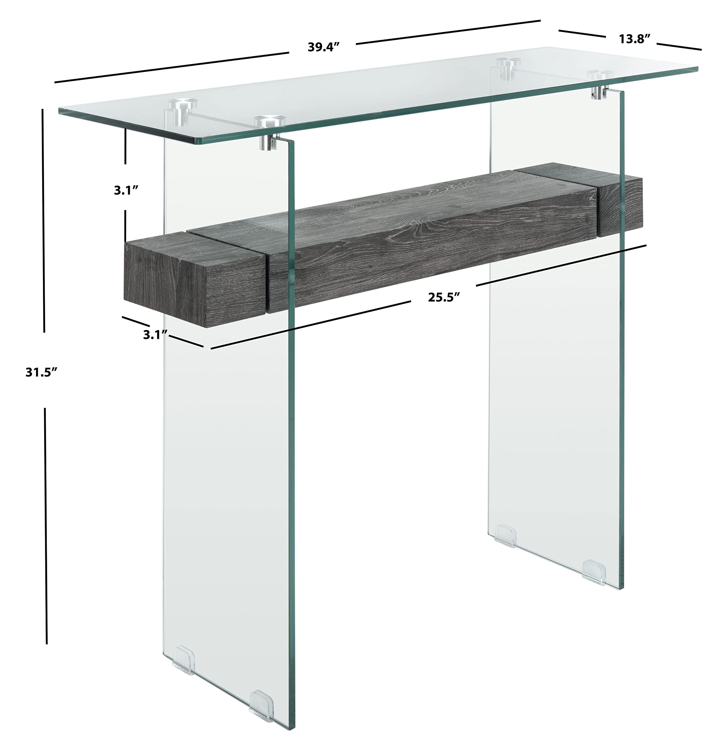 Safavieh Kayley Modern Glass & Black Oak Console Table - Elegant Entryway, Living Room, or Hallway Furniture for Stylish Home Decor