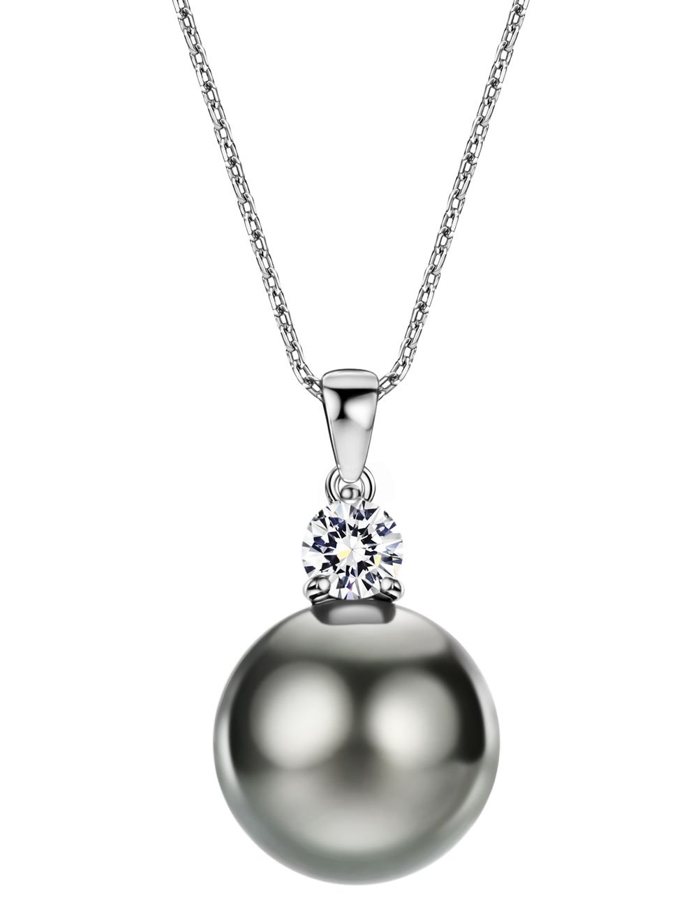 Tahitian Cultured Pearl Necklace with Sterling Silver Pendant & Cubic Zirconia - 16-18 Inch Women's Jewelry for Gifts, Weddings & Special Occasions