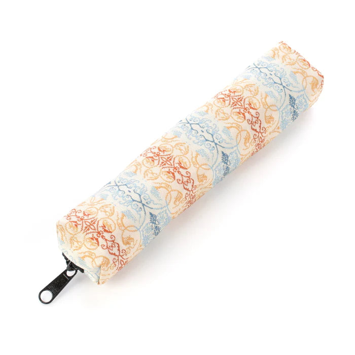 Nishijin Ori Pencil Case - Grapevine Arabesques in White & Brown | Handmade in Kyoto, Japan | Traditional Japanese Craft Pen Holder for School, Office & Art Supplies