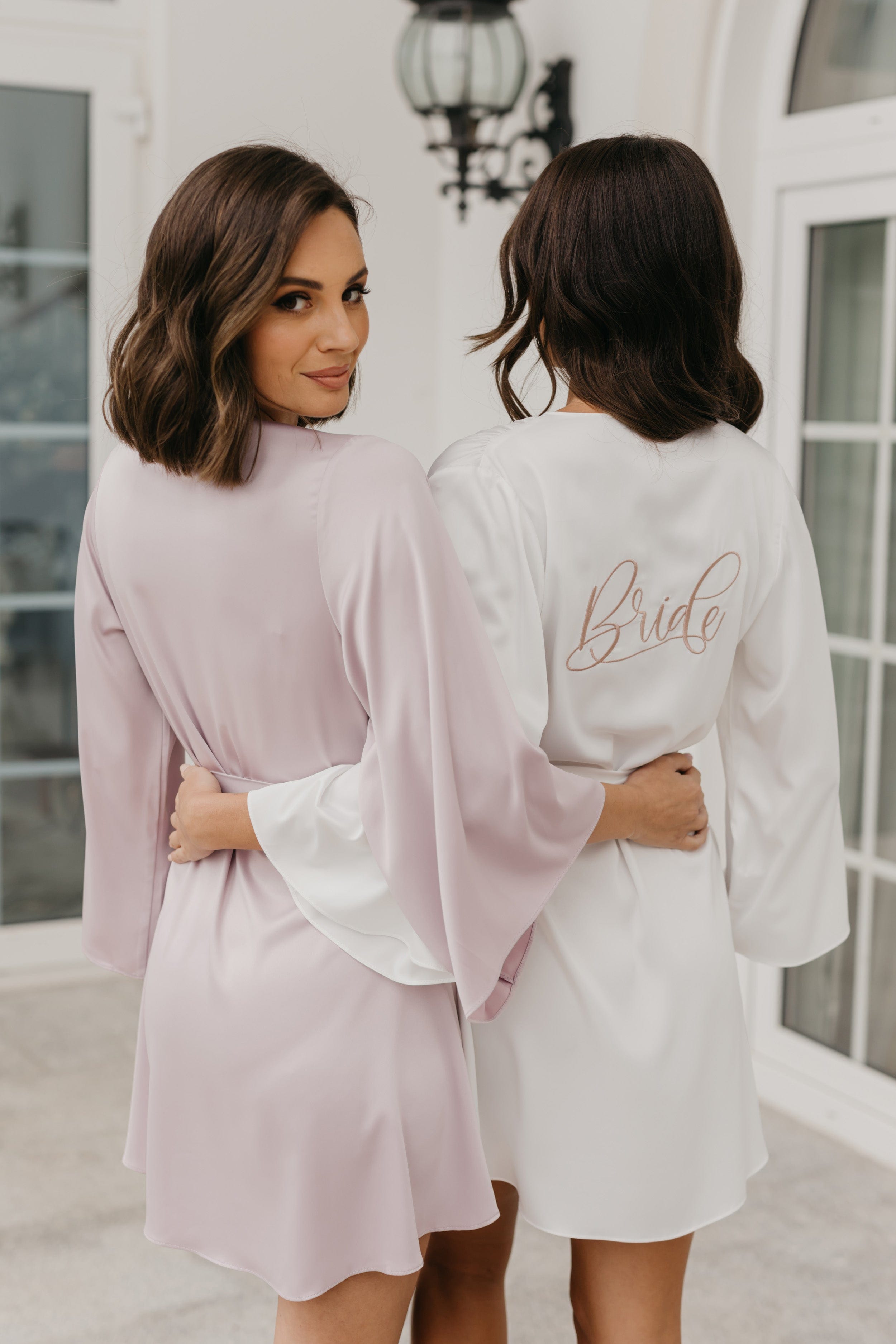 Willow Petal Hem Satin Trim Robe - Pastel Mauve Women's Loungewear for Spa, Bridal & Relaxation at Home