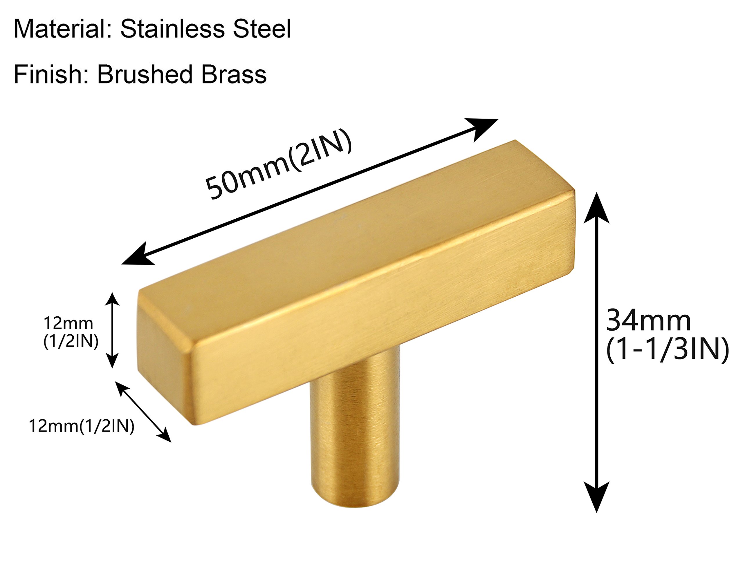 TMC Gold Cabinet Handles - 50 Pack 2 Inch (50mm) Stainless Steel Square Single Hole Pulls for Kitchen & Bathroom Cabinets - Premium Hardware for Drawers, Wardrobes & Furniture (THD1212GD-50PAMZ)