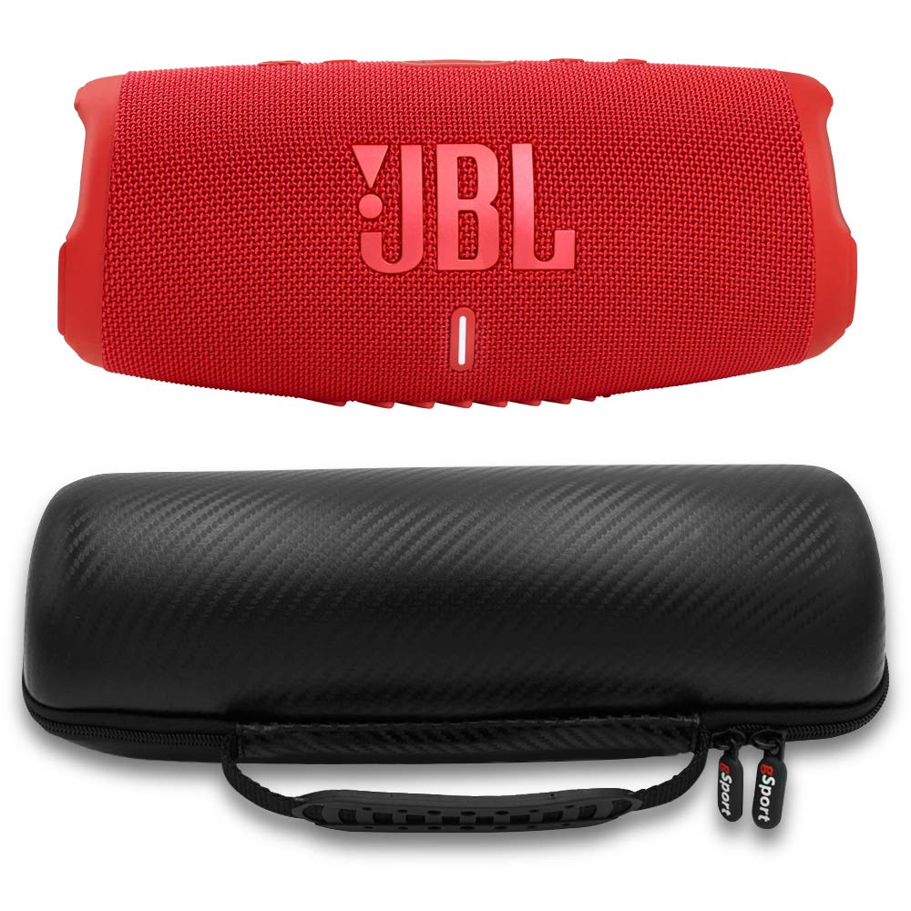 JBL Charge 5 Waterproof Bluetooth Speaker with Built-in Power Bank - Portable Wireless Speaker for Outdoor, Beach, Pool & Travel - Includes gSport Carbon Fiber Case (Red)