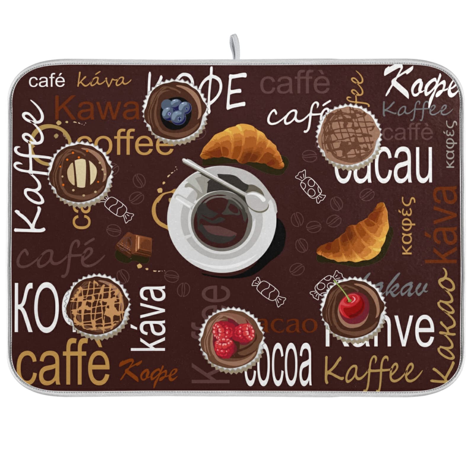 Premium Black Coffee Cup Microfiber Placemat - 16x18 Inch Non-Slip, Heat-Resistant & Easy Clean Table Mat for Coffee Bars, Cafes & Home Kitchens - Perfect for Espresso Machines, Mugs & Coffee Stations