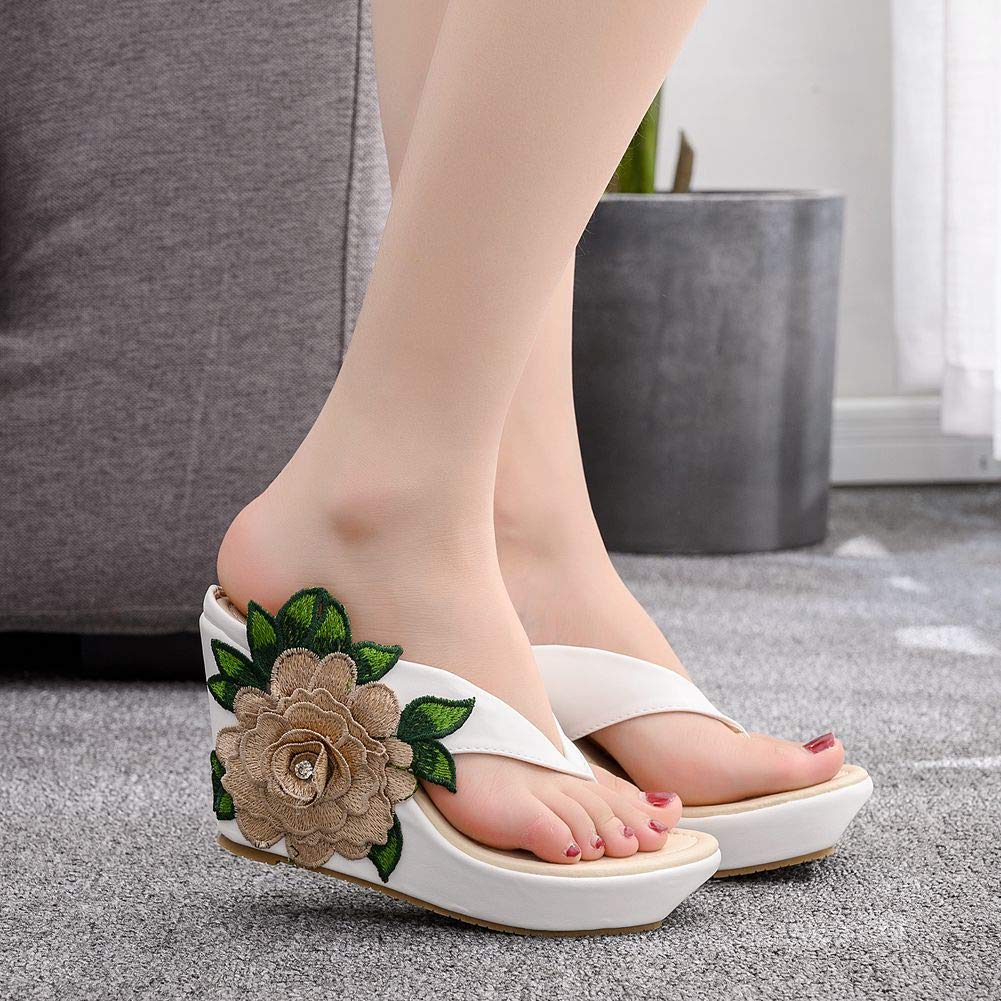 Crystal Queen Women's Bohemian Wedge Sandals - Comfortable Flip Flops for Beach, Summer & Casual Wear | Platform Sandals with Floral Design for Outdoor, Vacation & Fashion