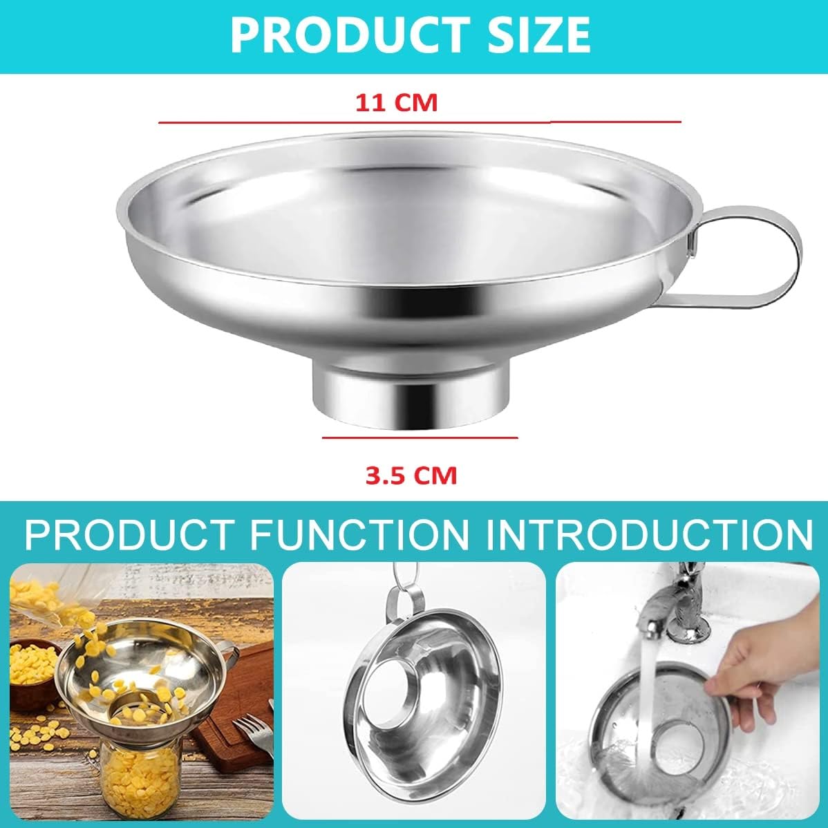 304 Stainless Steel Wide Mouth Canning Funnel with Handle (11cm) - Perfect for Mason Jars, Kitchen Oil Transfer & Food Preservation | Durable Kitchen Accessory for Home Canning, Cooking & DIY Projects