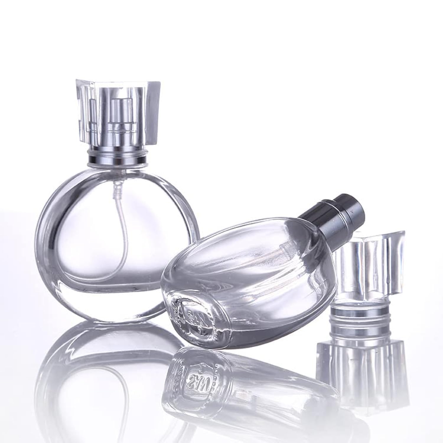 2-Pack 25ml Clear Glass Perfume Decant Bottles with Metal Pump - Refillable Travel Spray Bottles for DIY Perfume, Essential Oils, Rose Water - Perfect for Home, Office & Travel Use