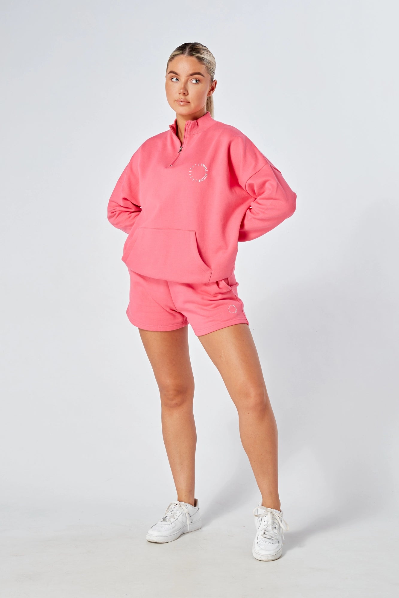 Oversized Funnel Neck Zip Up Sweatshirt for Women | Cozy Fleece Pullover Hoodie | Casual Loungewear & Streetwear Outfit | Pink