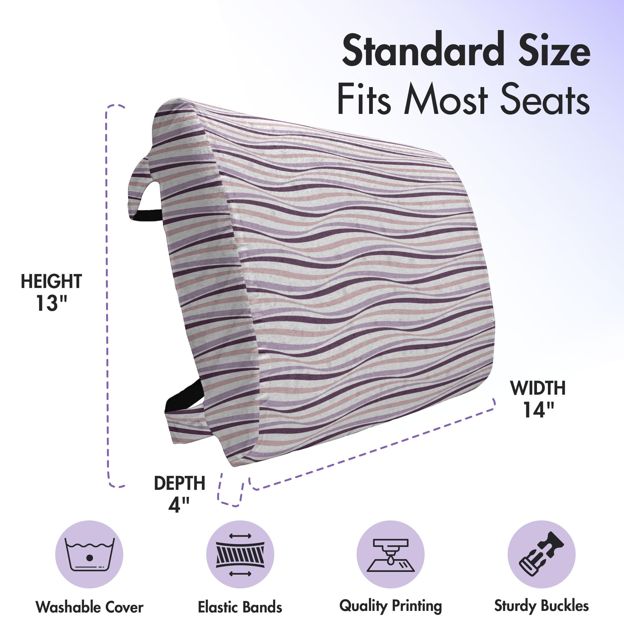 Ambesonne Eggplant Lumbar Support Pillow - Purple Sea Wave Print Round Cushion, High Density Foam for Office Chair & Car Seat (14x13 Inches, Pale Pink Purple) - Perfect for Back Pain Relief & Comfort While Working or Driving