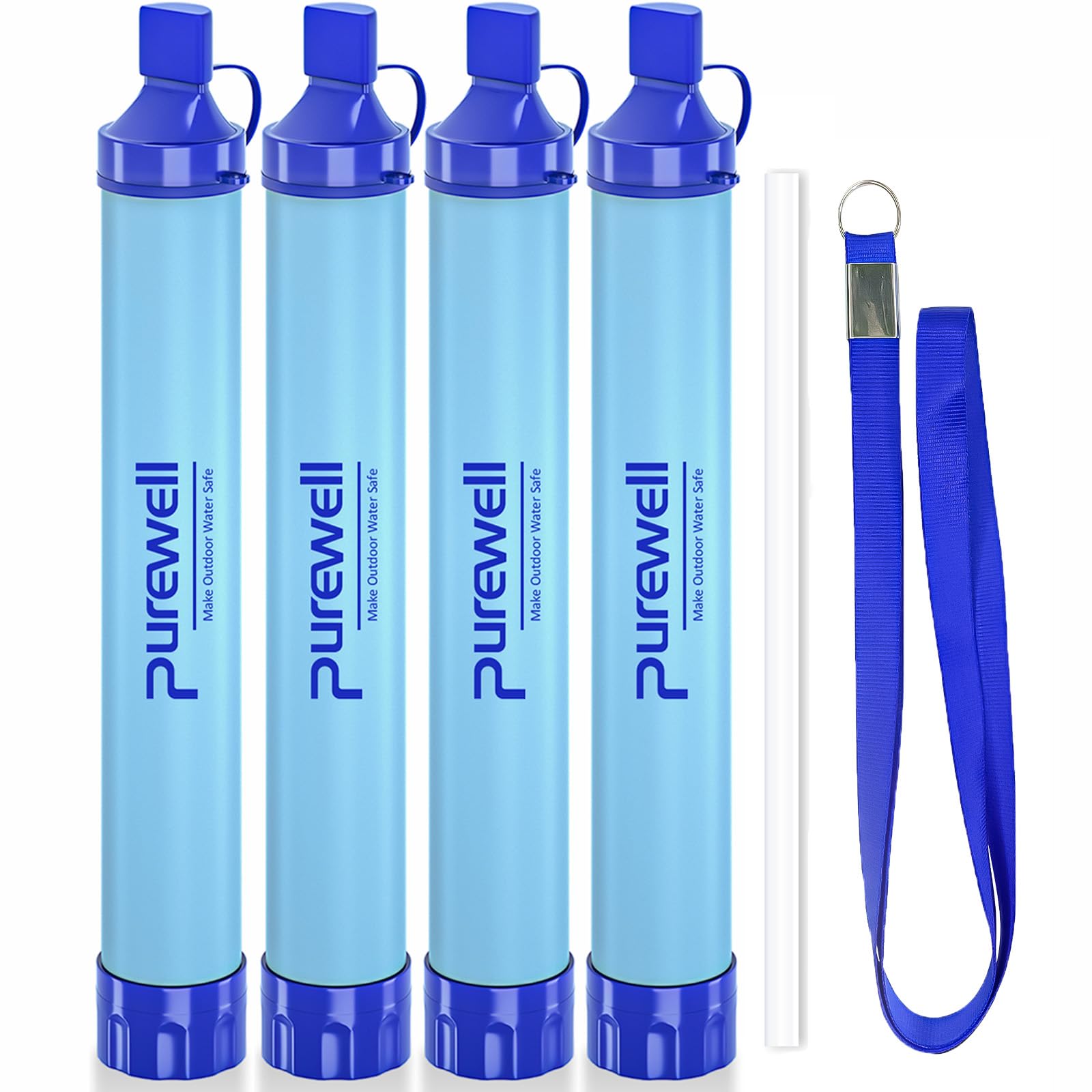 **Purewell Outdoor Water Filter Straw - Portable Personal Water Filtration System for Emergency Survival, Camping, Hiking, Climbing & Backpacking (4 Pack) - Ideal for Travel, Disaster Preparedness & Outdoor Adventures**