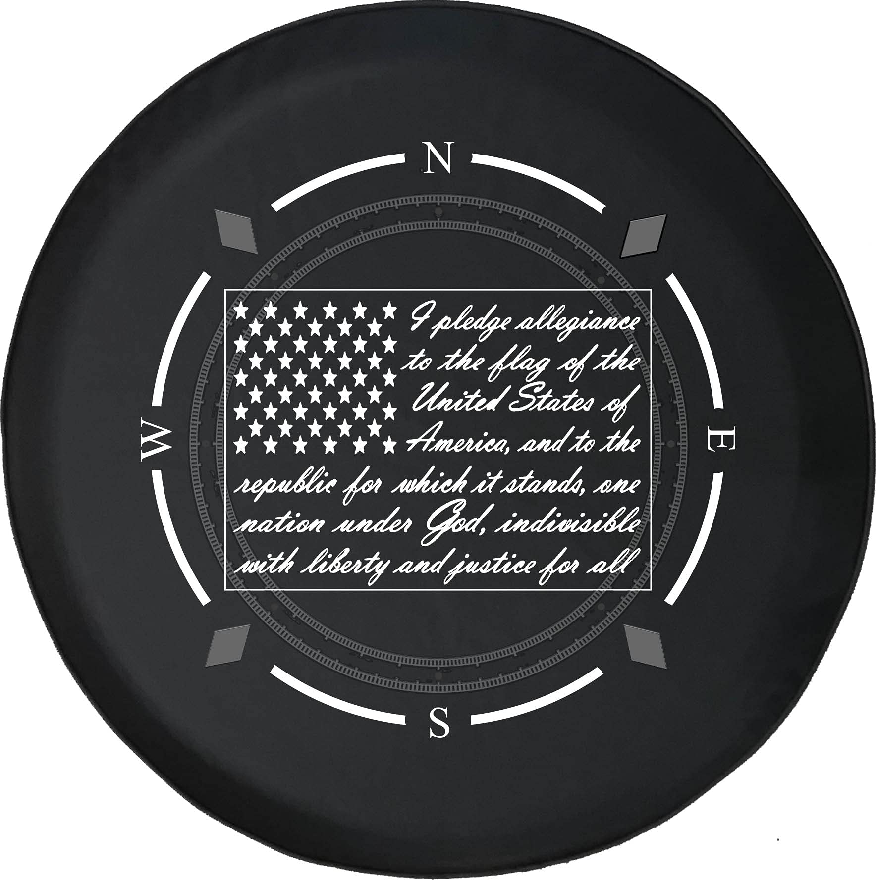 Patriotic USA Flag Spare Tire Cover with Compass & Pledge of Allegiance - Waterproof SUV, Trailer, RV Wheel Cover for Outdoor Adventures & Road Trips