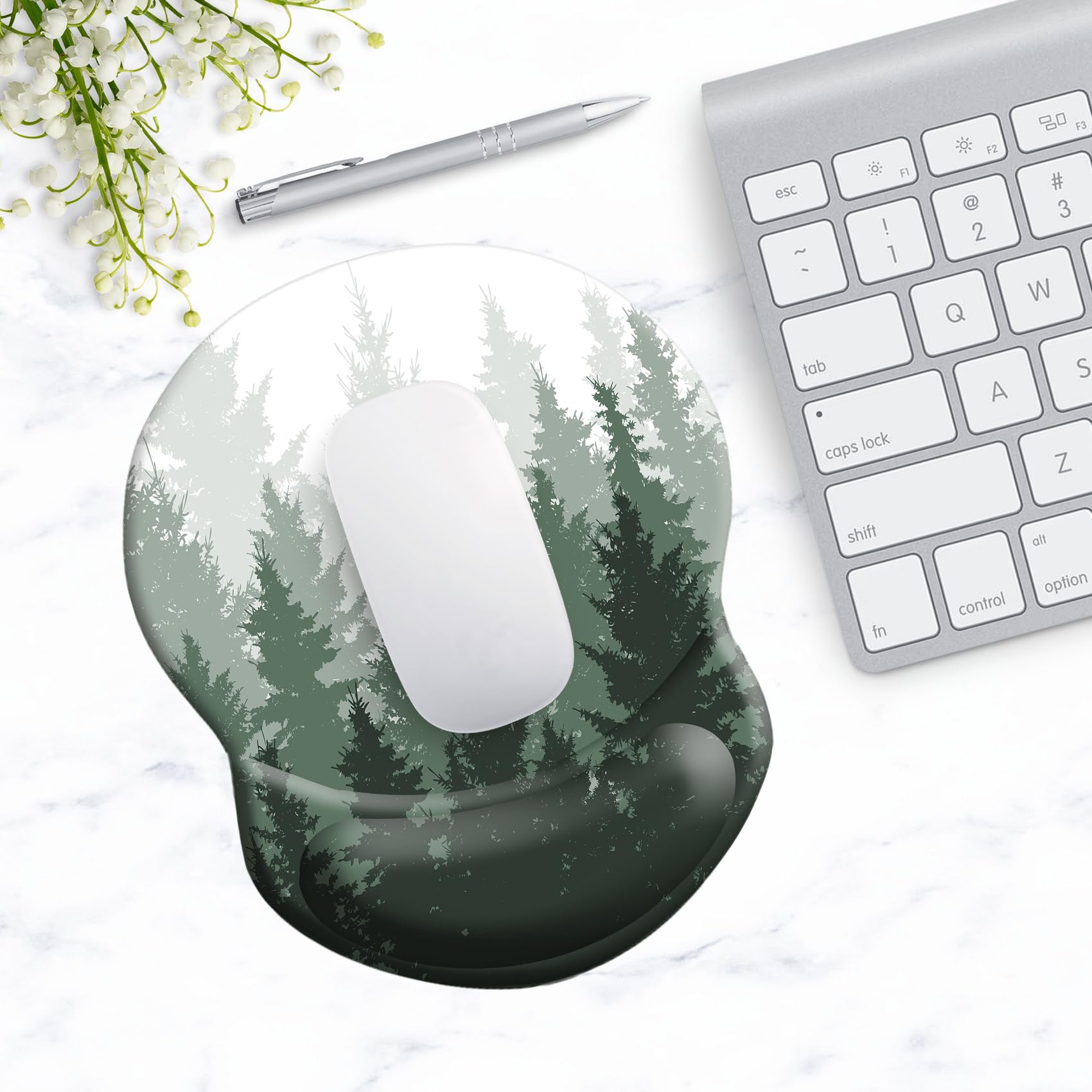 Ergonomic Mouse Pad with Wrist Support - Pain Relief, Non-Slip PU Base, Comfortable & Durable for Office, Home, Gaming - Perfect for Long Hours of Computer Work, Typing, and Online Studying (Misty Forest Design)