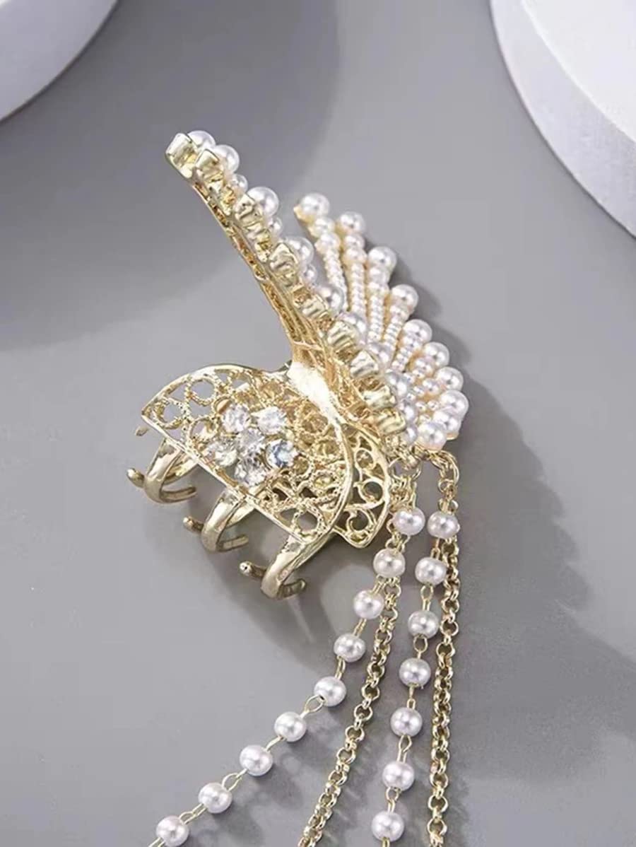 Starvis Pearl Rhinestone Gold Metal Butterfly Hair Claw Clip - Non-Slip Strong Hair Clutch for Women & Girls | Perfect Gift for Sister, Friend | Wedding, Party & Everyday Hair Accessory