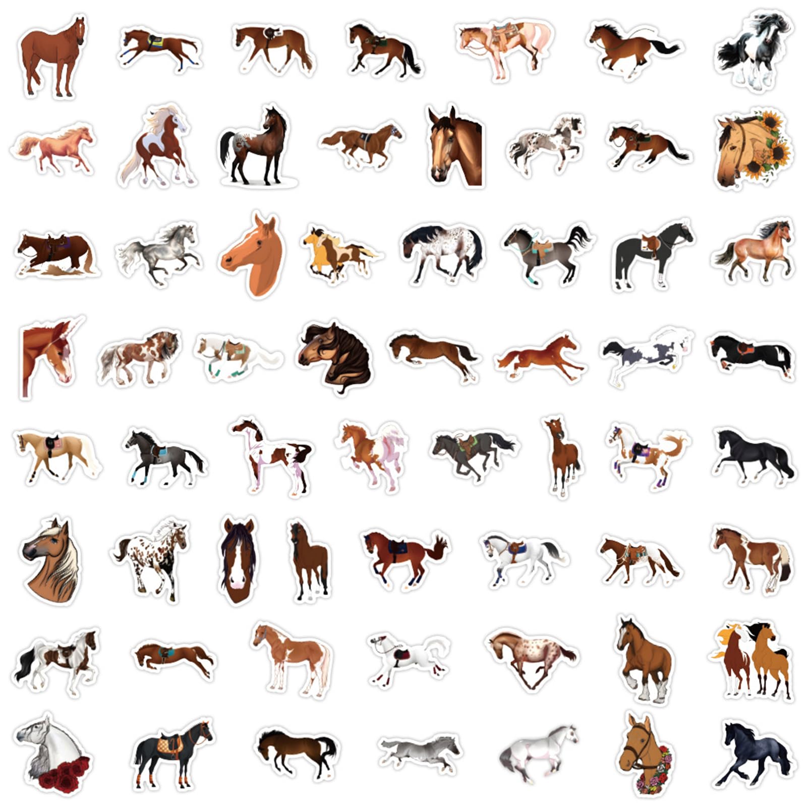 60PCS Horse Riding Stickers for Kids & Adults - Waterproof Vinyl Decals for Water Bottles, Laptops, Scrapbooks & Luggage - Perfect for Equestrian Lovers, School Projects & Travel Accessories