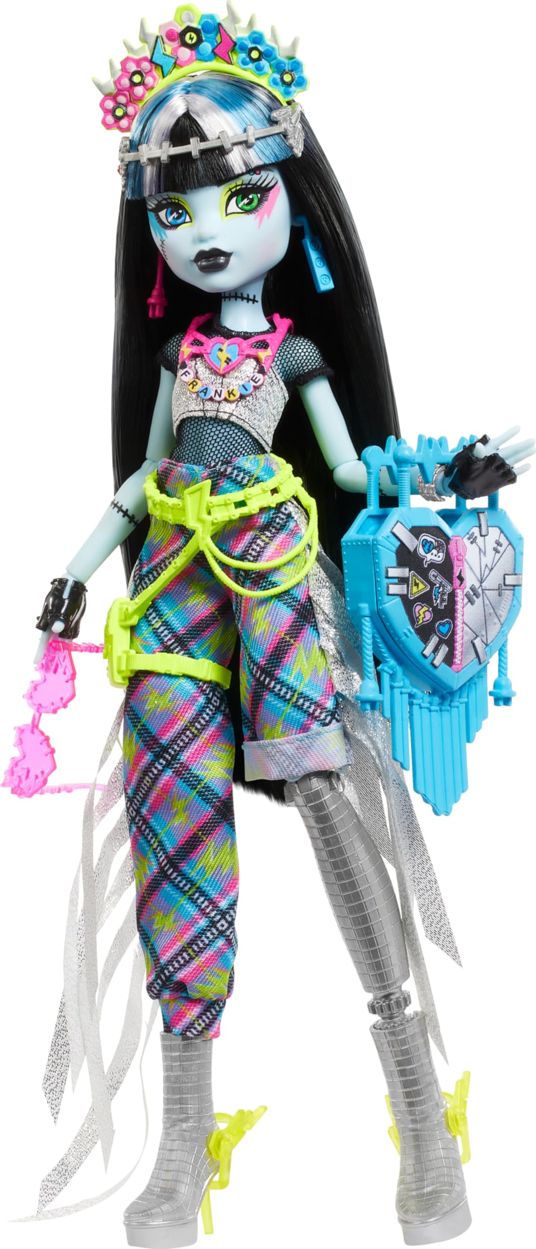 Monster High Monster Fest Doll - Frankie Stein with Glam Outfit & Festival Accessories | Collectible Fashion Doll with Snacks, Band Poster & Statement Bag | Perfect for Play, Display & Gifting