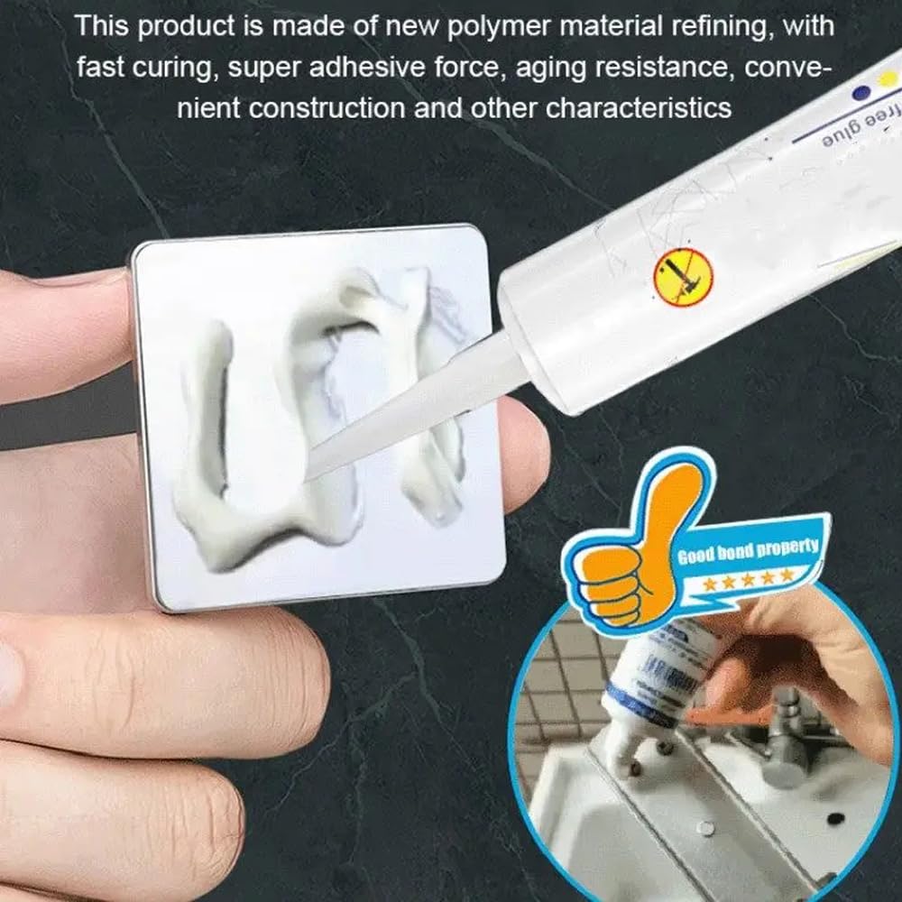 120ml Heavy-Duty Mounting Adhesive - Quick-Drying Glass Glue for Kitchen, Bathroom Tile & Wall - Waterproof No Nail Glue (2Pcs) - Perfect for Hanging Shelves, Mirrors & Hardware Fixtures