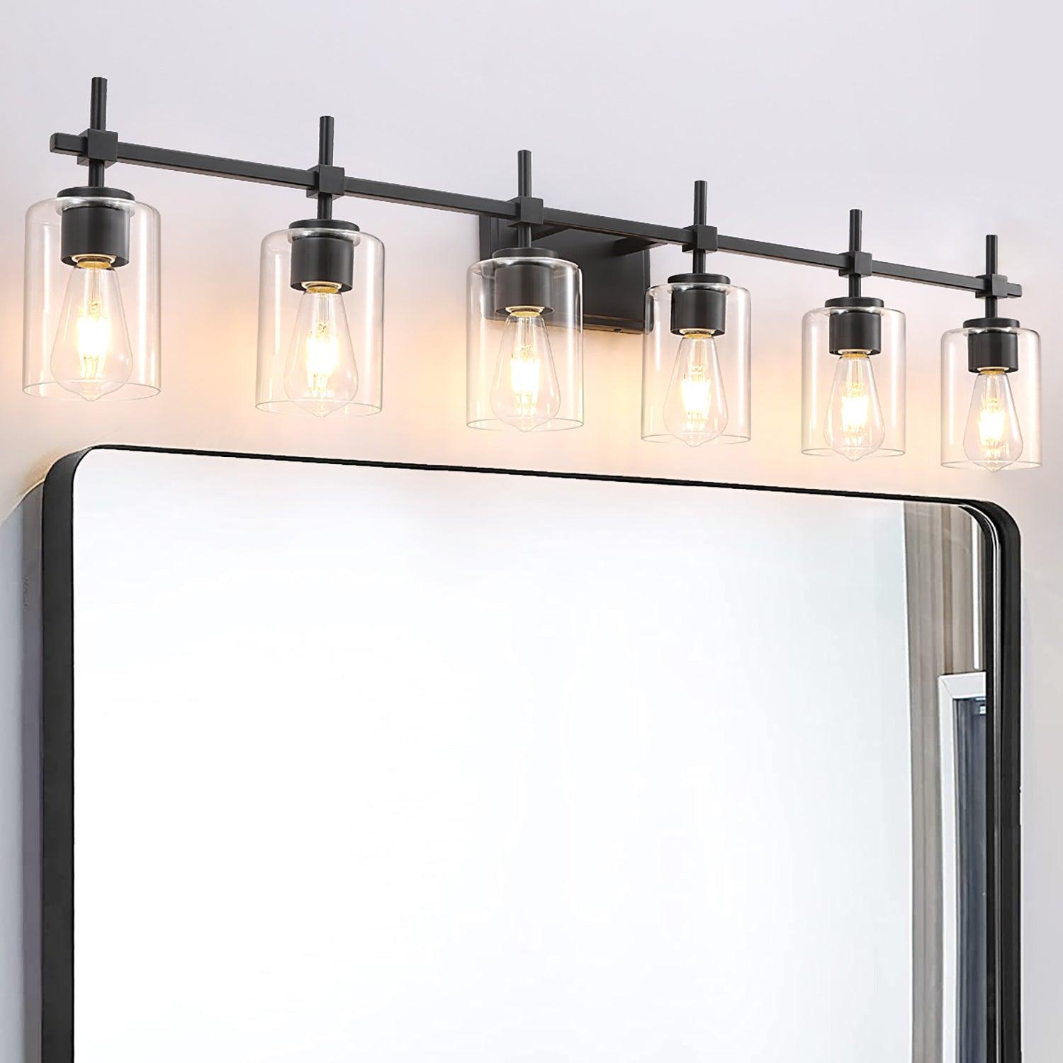 Jasper Modern Clear Glass 6-Light Bathroom Vanity Light Fixture - Elegant Lighting for Bathroom, Powder Room & Dressing Area