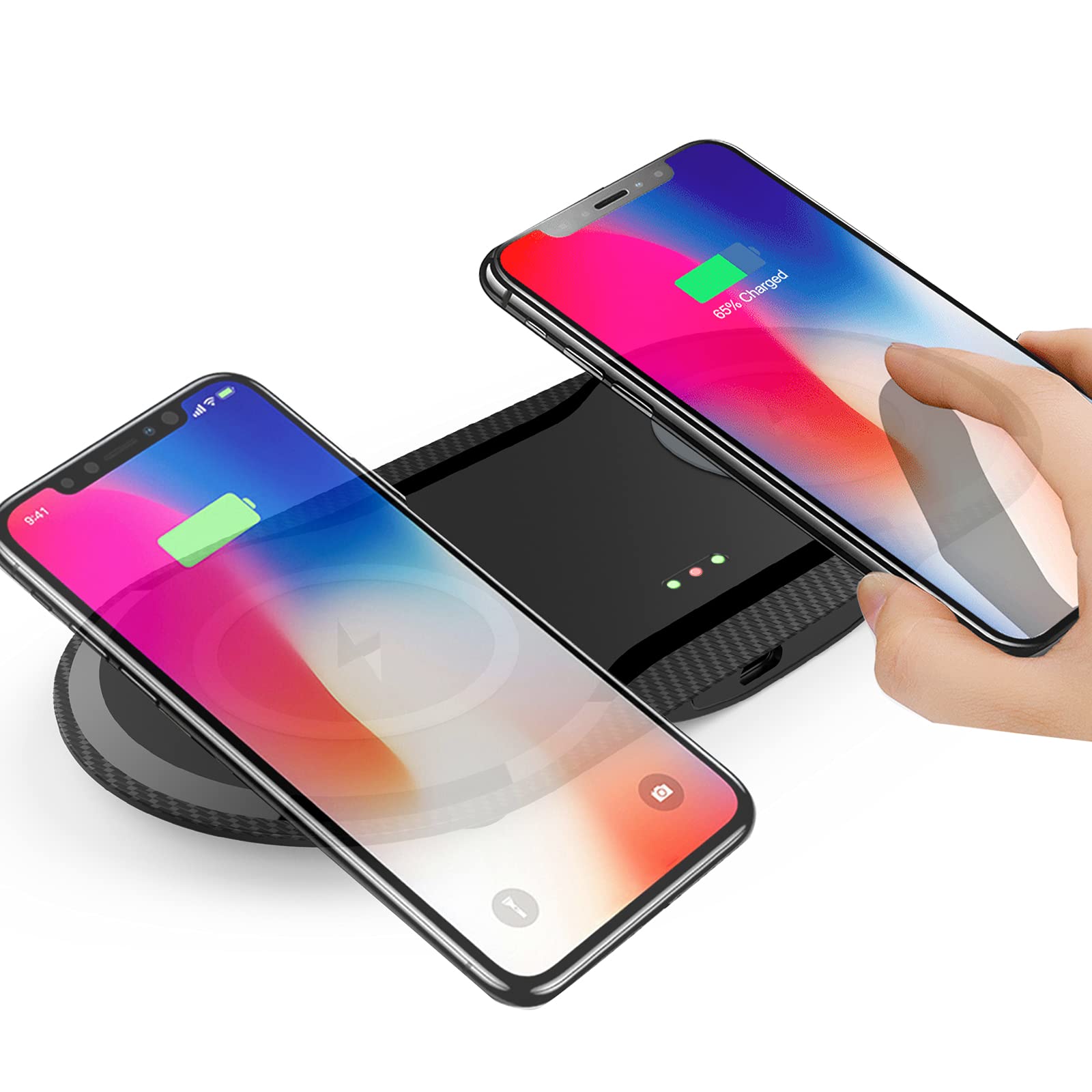 30W Fast Wireless Charger Stand | Dual 15W Qi-Certified Charging Pad for iPhone 15/14/13, Samsung Galaxy S23/S22, AirPods Pro | Type-C Cable Included | Home & Office Desk Charging Station (Black)