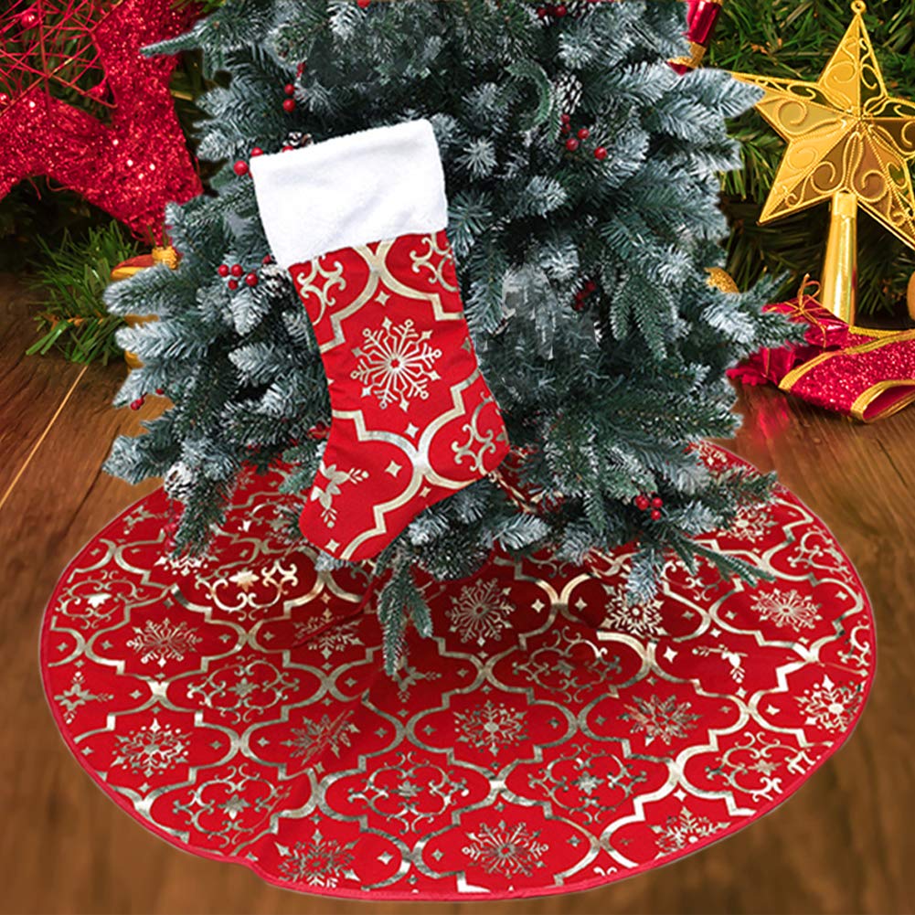 48 Inch Red Christmas Tree Skirt with Matching Stockings - Holiday Decor for Christmas & Halloween - Poise3EHome Tree Skirt for Festive Home Decorations (Perfect for Living Room, Fireplace & Party Settings)