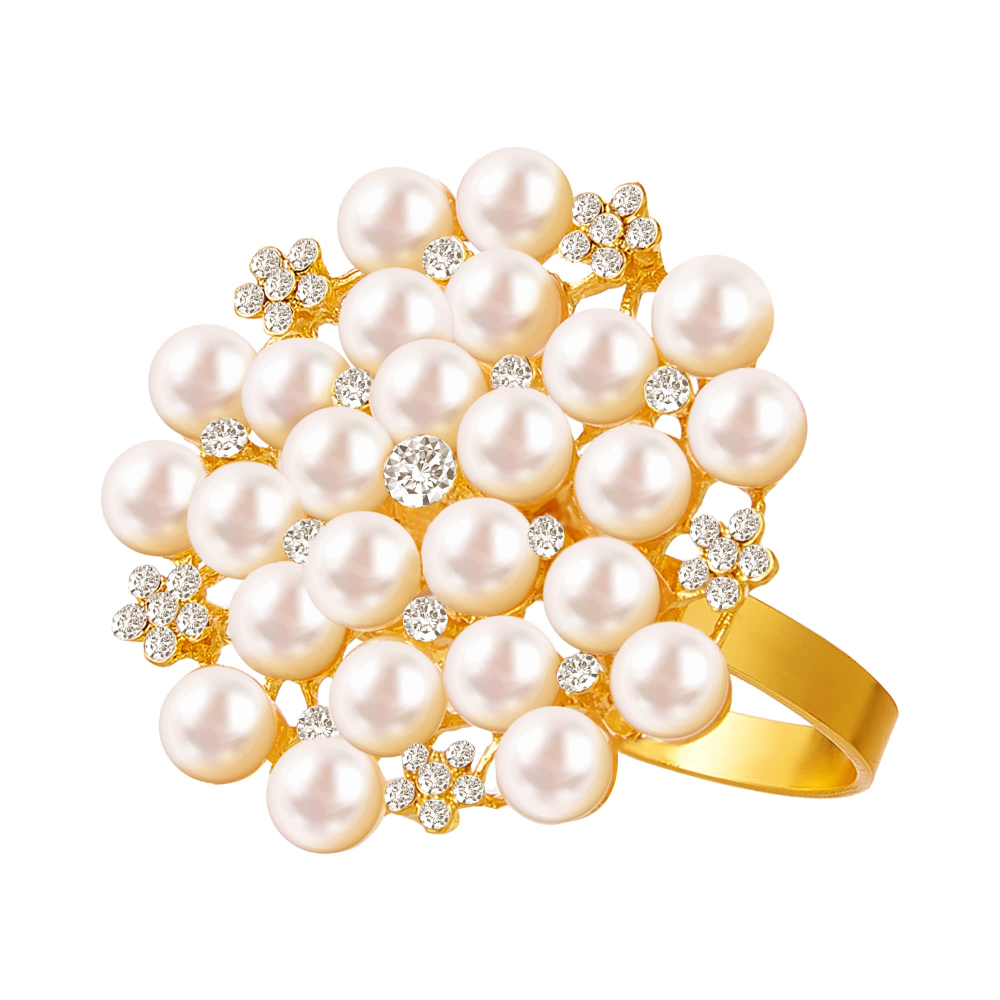 ZeeDix 8-Pack Rhinestone Pearl Napkin Rings - Elegant Gold Serviette Holders for Wedding, Christmas, Thanksgiving & Holiday Dinner Table Decor - Perfect for Formal Dining, Party Settings & Special Occasions