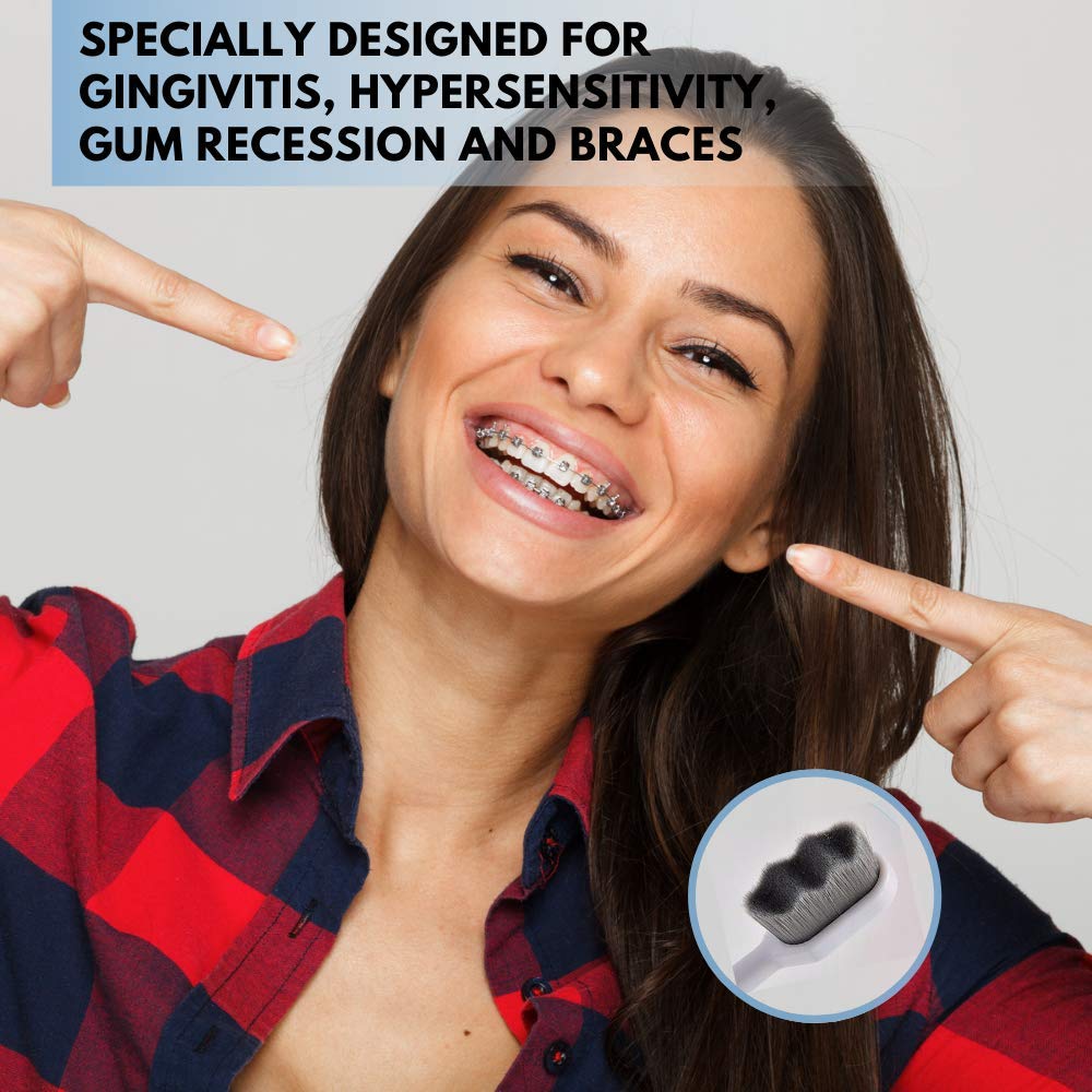 **Extra Soft Toothbrush for Sensitive Gums & Teeth – 20,000 Ultra Soft Bamboo Charcoal Bristles, Gentle Cleaning (2-Pack, Black Wave) – Perfect for Travel & Daily Oral Care**