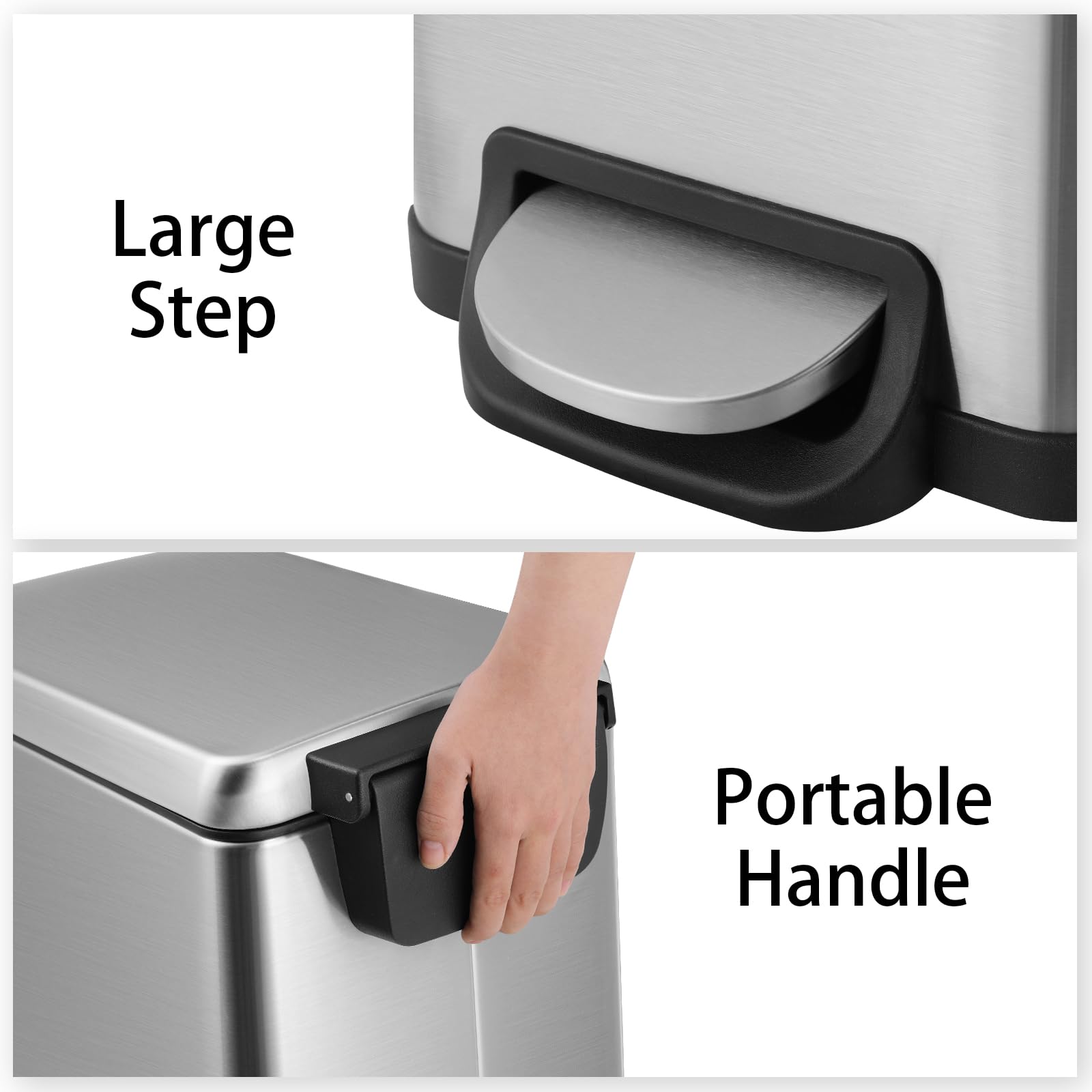 Arlopu 13.2 Gallon (50L) Slim Stainless Steel Kitchen Trash Can with Lid - Step-on Foot Pedal, Airtight Inner Bucket for Odor Control - Perfect for Kitchen, Bathroom & Office Waste Disposal
