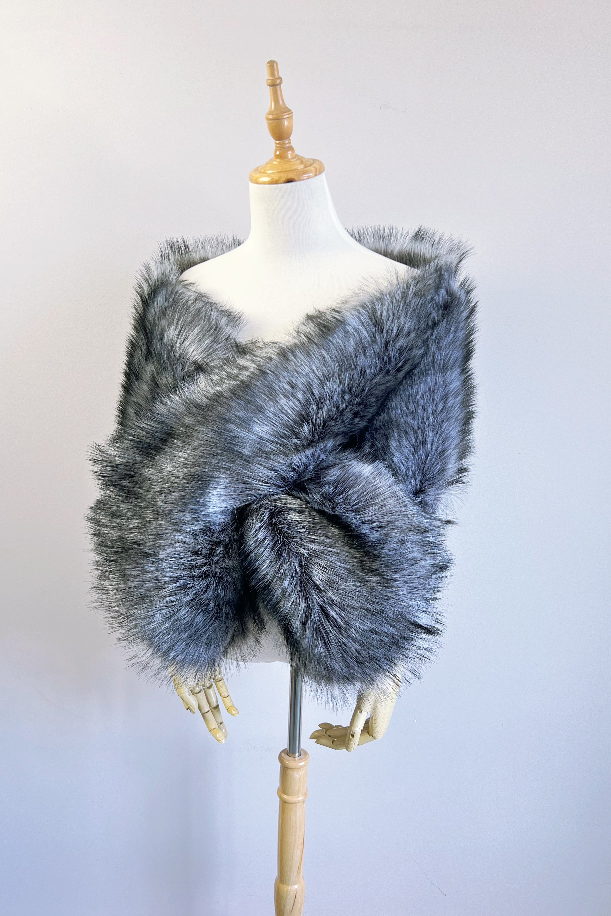 Elegant Dark Grey Fur Shawl for Brides - Soft & Luxurious Winter Wedding Wrap (DGry03) - Perfect for Bridal Photos, Ceremonies & Cold Weather Events
