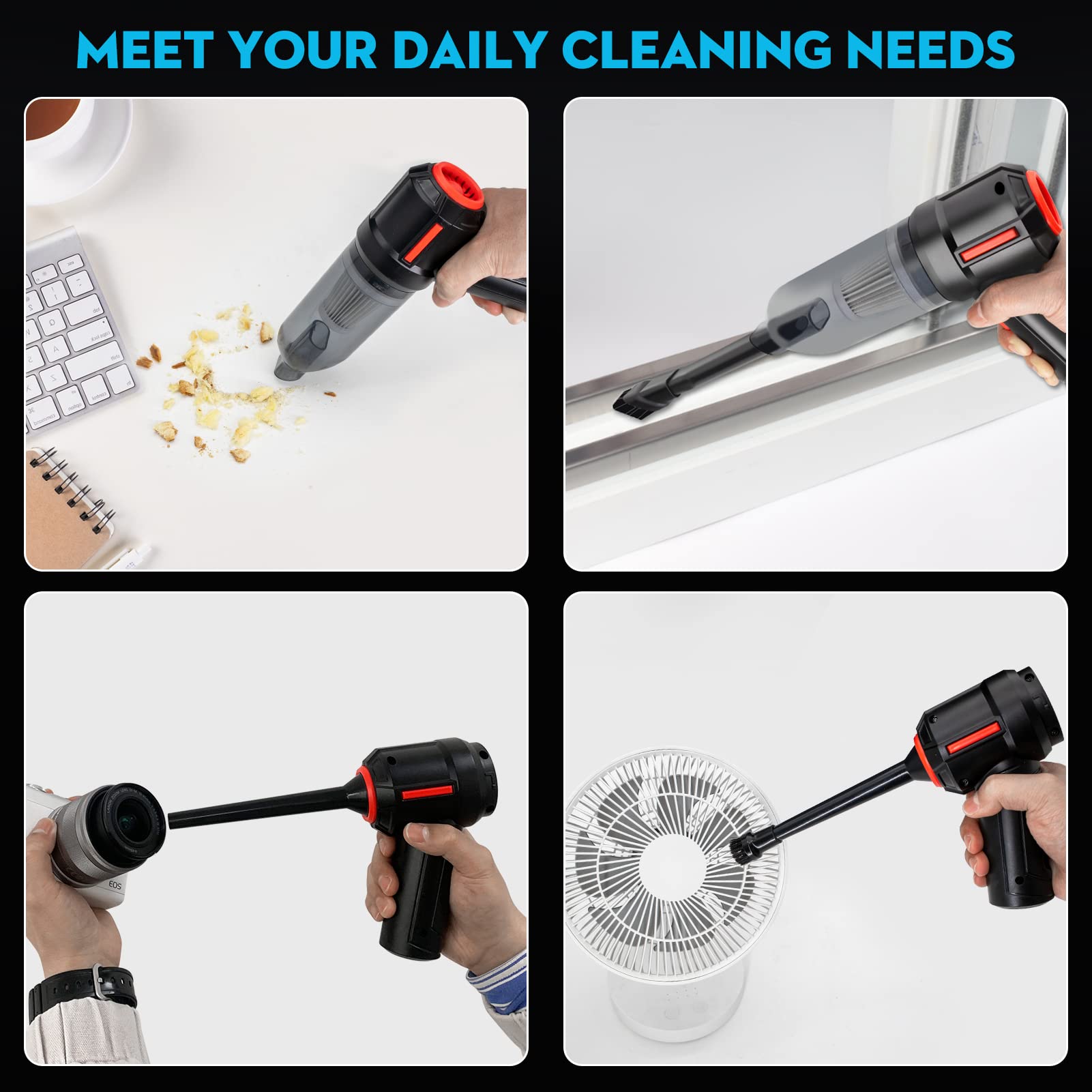 PeroBuno 3-in-1 Cordless Computer Vacuum Cleaner & Air Duster - 45000RPM Powerful Keyboard Cleaner, Energy-Efficient Compressed Air Alternative for PC, Laptop, Electronics & Office Cleaning