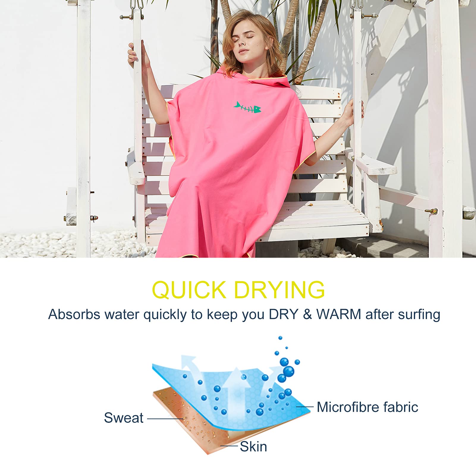 Lixada Quick-Dry Surf Poncho with Hood - Microfiber Beach Changing Towel & Swim Cover-Up for Adults | Perfect for Surfing, Swimming, Beach Trips & Outdoor Activities