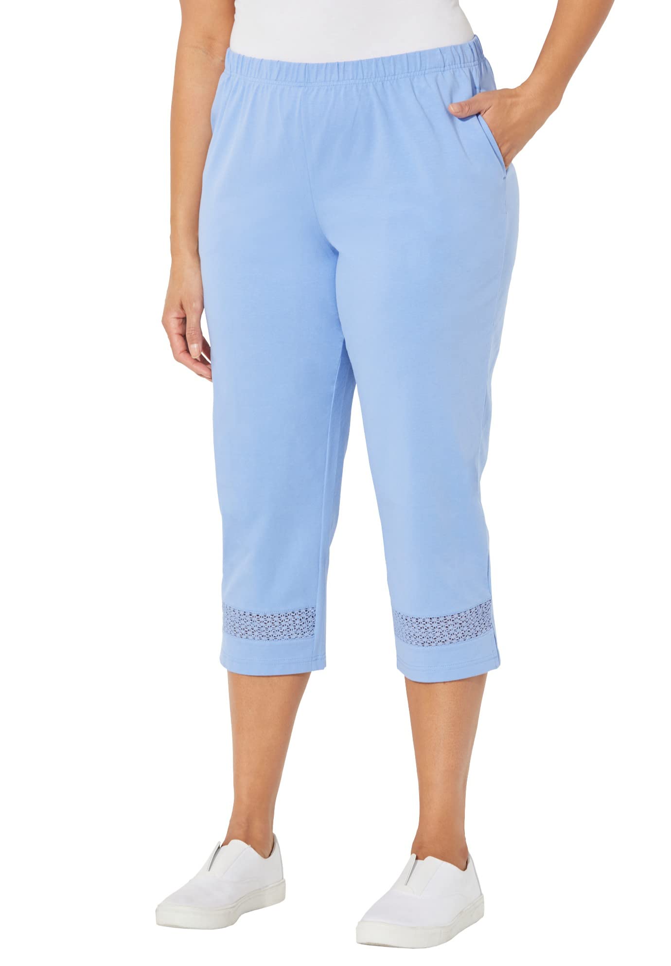 Catherine's Women's Plus Size Petite Suprema Crochet Trim Capri Pants - Comfortable & Stylish Summer Casual Wear for Work, Travel & Outings