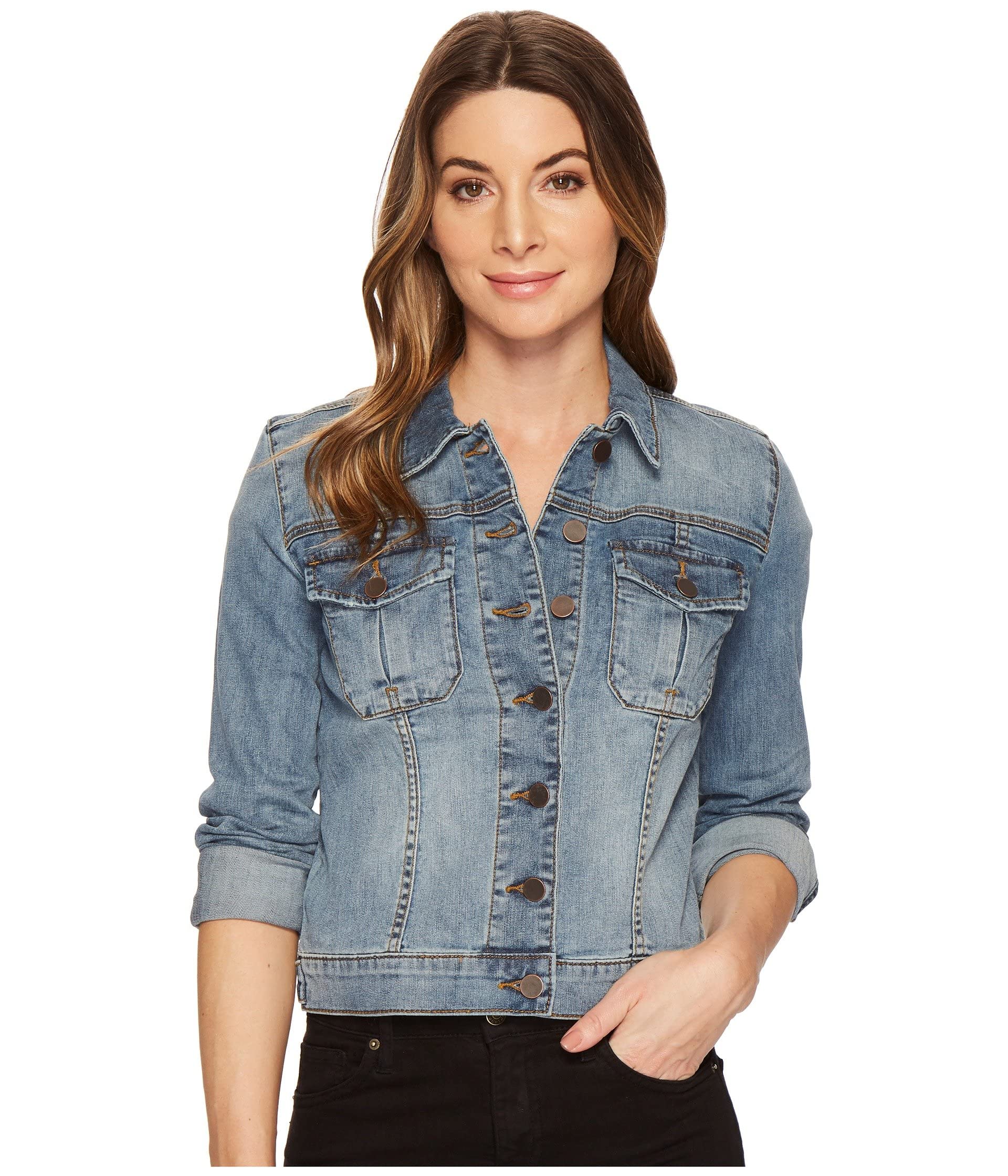 KUT from the Kloth Amelia Jean Jacket for Women - Button Front Denim Jacket with Point Collar & Straight Back - Perfect for Casual Outfits, Layering & Everyday Wear