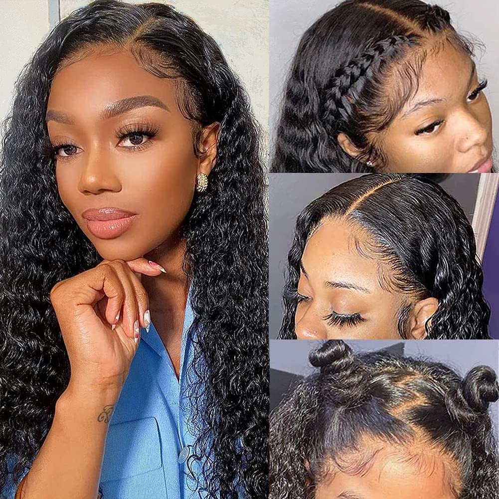 13x4 HD Transparent Lace Front Wig | Brazilian Virgin Human Hair | Water Wave Lace Front Wigs with Baby Hair | Pre-Plucked | 180% Density | 30 Inch Black Curly Wigs for Black Women | Perfect for Daily Wear, Parties & Special Occasions