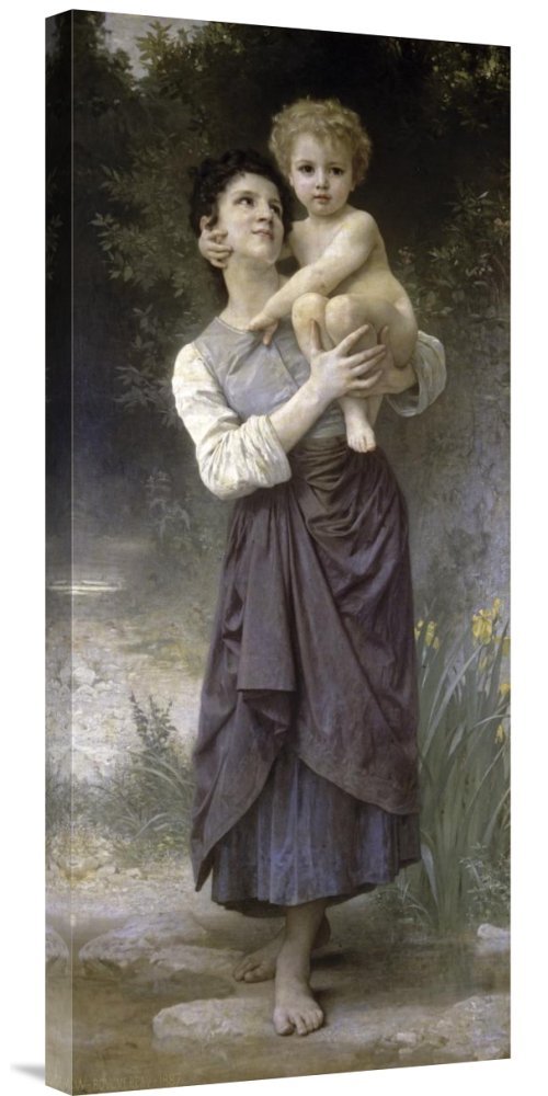 William Bouguereau Brother & Sister Canvas Wall Art Print - Premium Giclee Gallery Wrap Painting - Romantic French Oil Painting Reproduction for Living Room, Bedroom & Office Decor