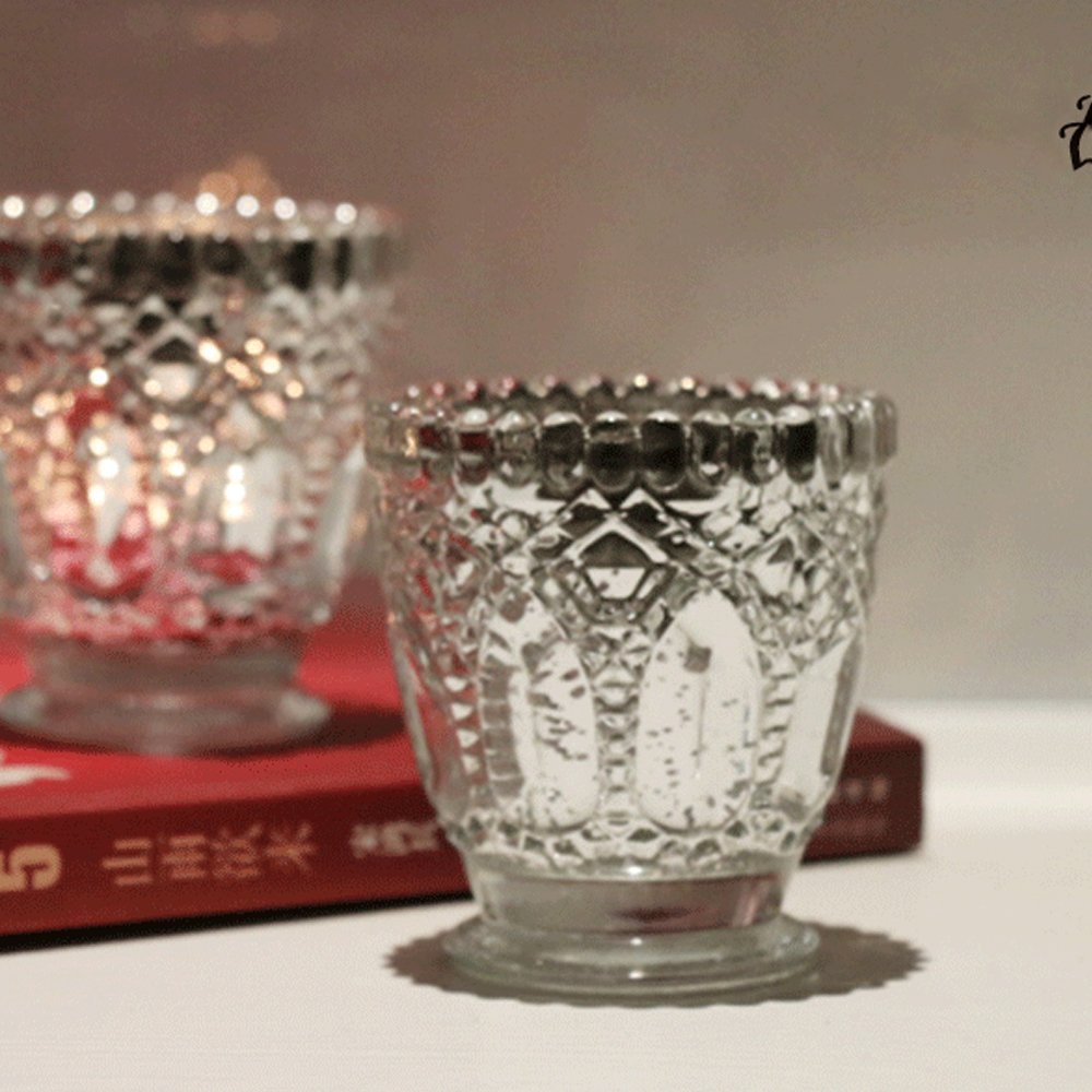 1pc Romantic Mercury Glass Candle Holder - Elegant Votive & Tealight Holder for Home Decor, Wedding, Party, Celebration (Silver) | Perfect for Table Centerpieces, Romantic Dinners & Holiday Decorations