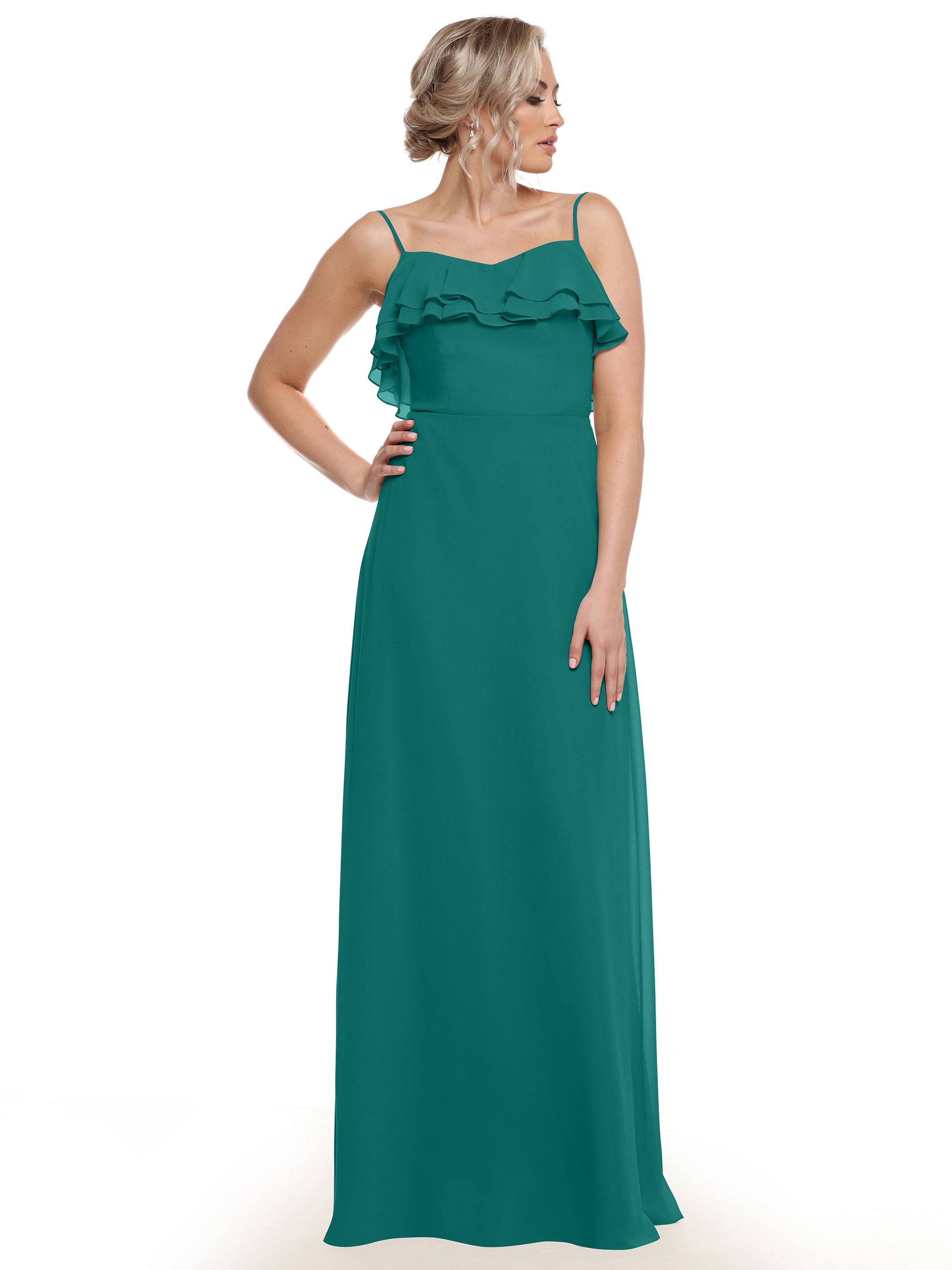Elegant Ruffled Neckline Chiffon Bridesmaid Dress - Perfect for Weddings, Formal Events & Special Occasions