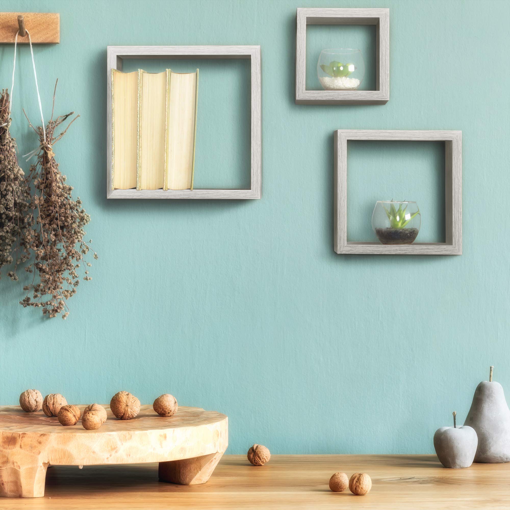 Niche Soho 3 Piece Wall Shelf Set - Rustic Weathered Grey Floating Shelves for Living Room, Bedroom & Bathroom Storage Decor